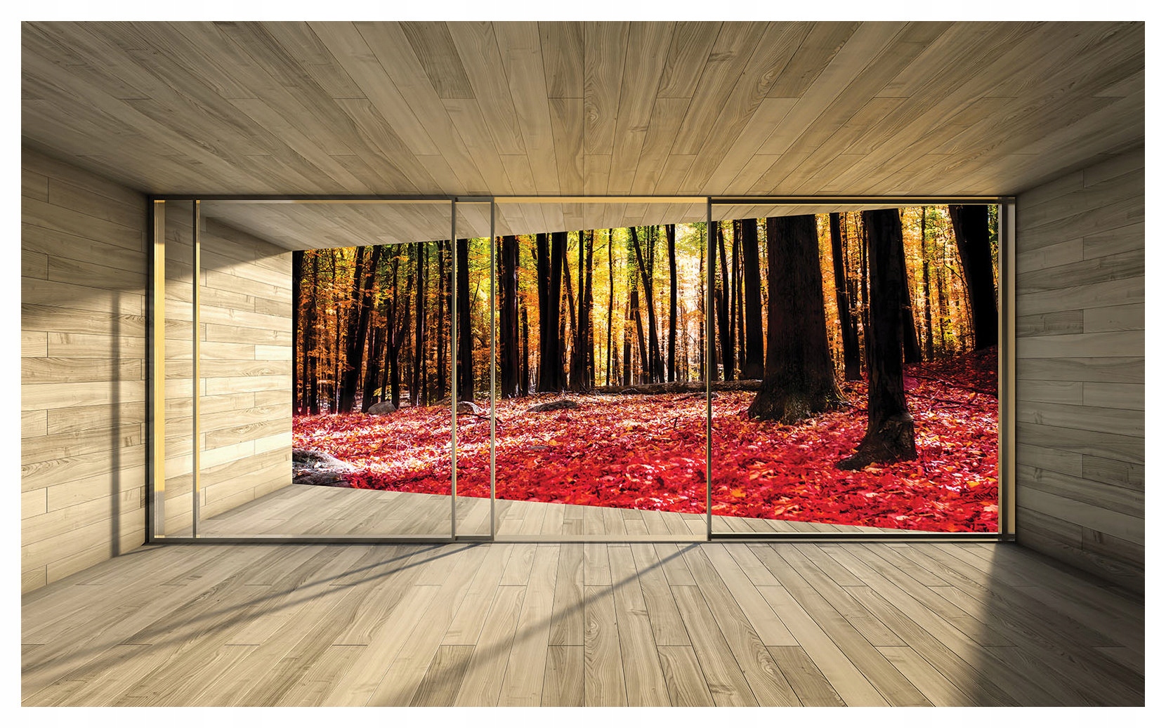 Fototapeta Jesenný les s oknami Červené listy vinylová 368x254 lepidlo