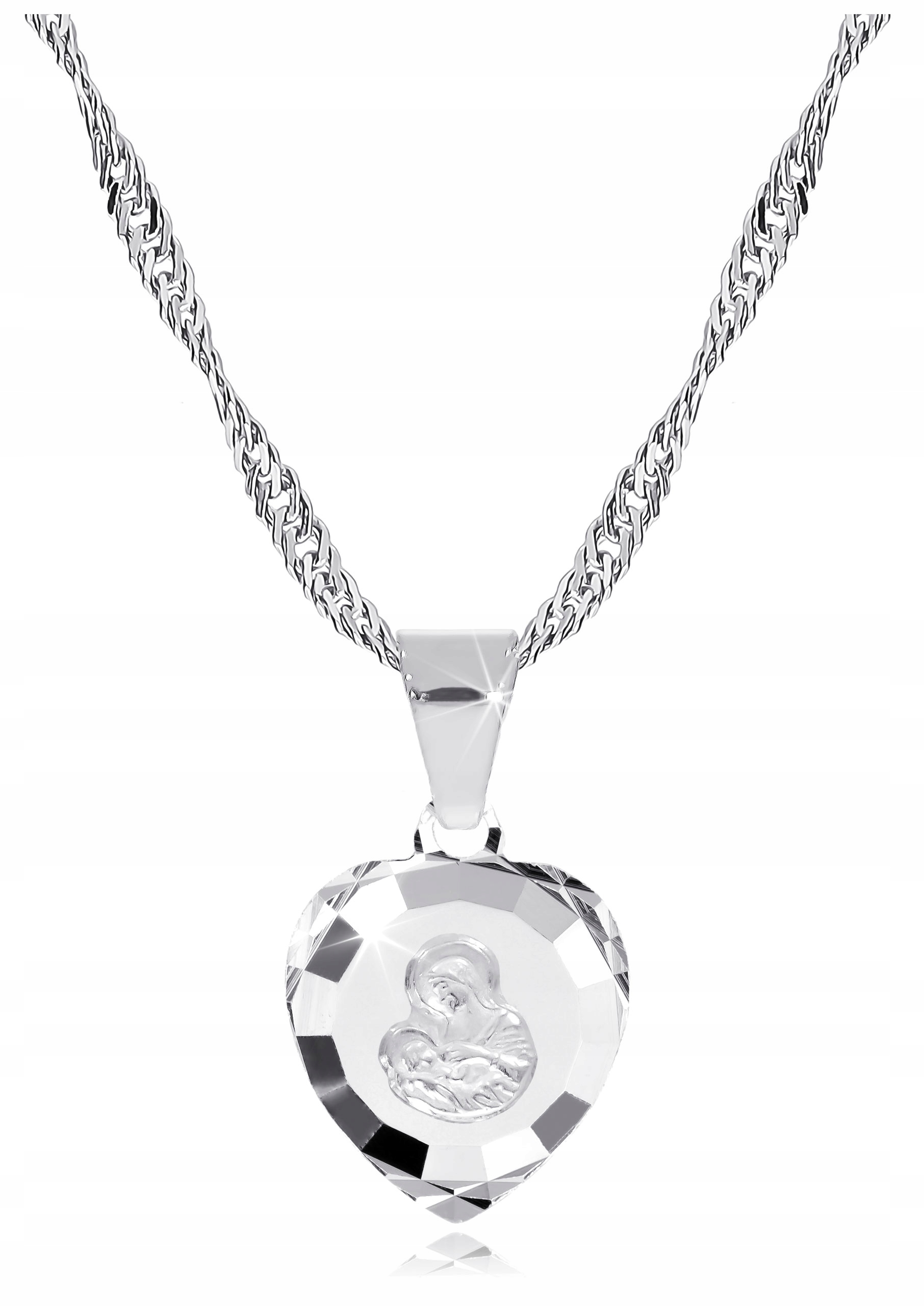 Łańcuszek Srebrny MEDALIK KOMUNIJNY Matka Boska do Komunii na Chrzest Materiał Srebro