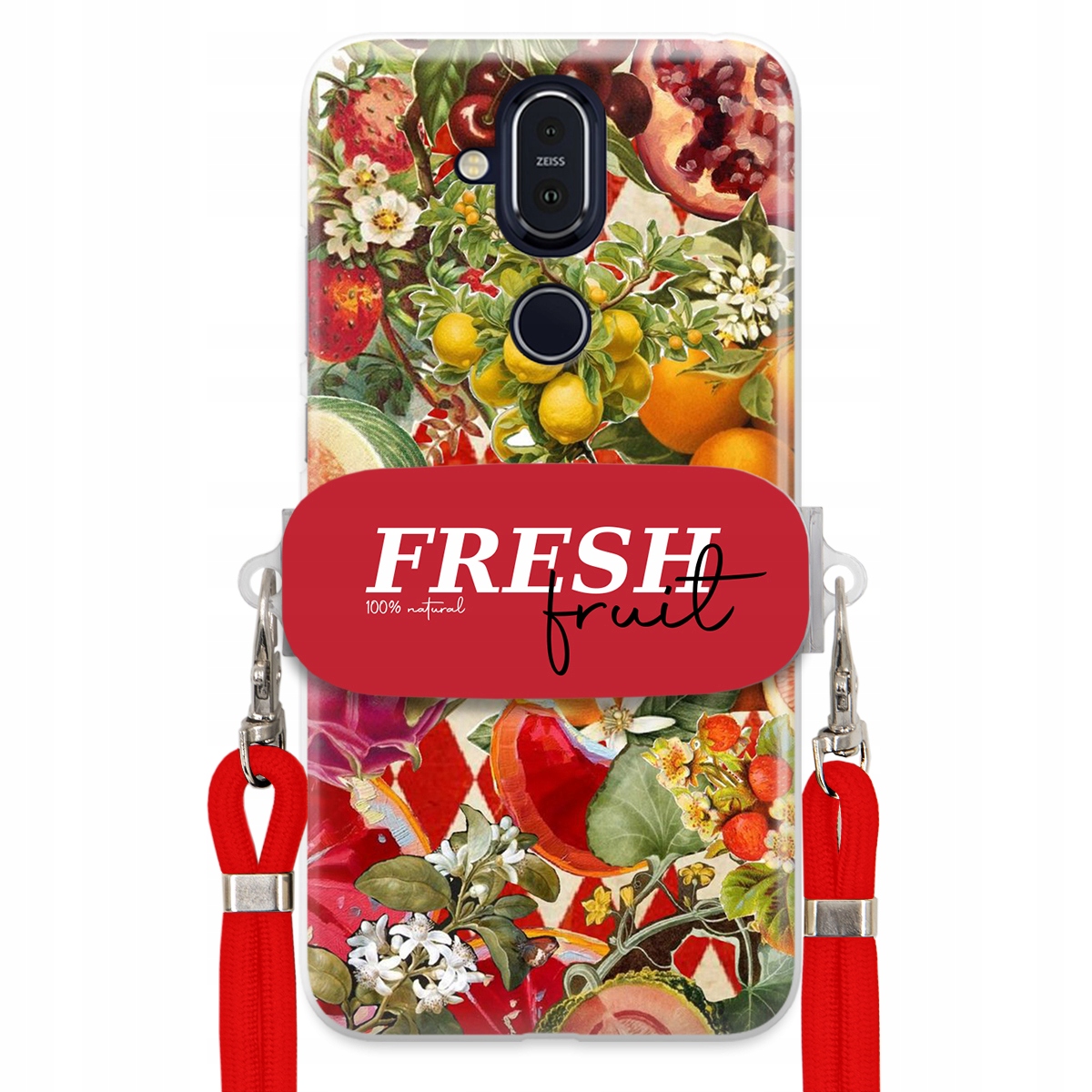 Puzdro pre Nokia 8.1 Červené Crossbody vodítko držiak Fresh Fruit Ovocný