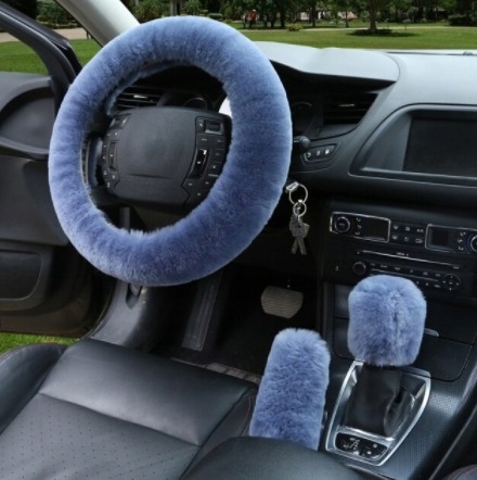 POKROWIEC NAKŁADKA NA KIEROWNICE FUTRO SZARY