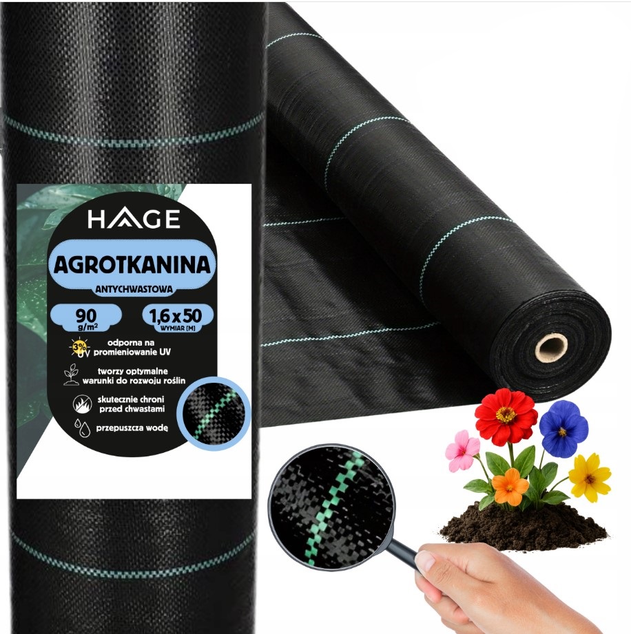Agrowłóknina 90G 1,6x50m Czarna Uv Agrotkanina Mata Antychwastowa Mocna