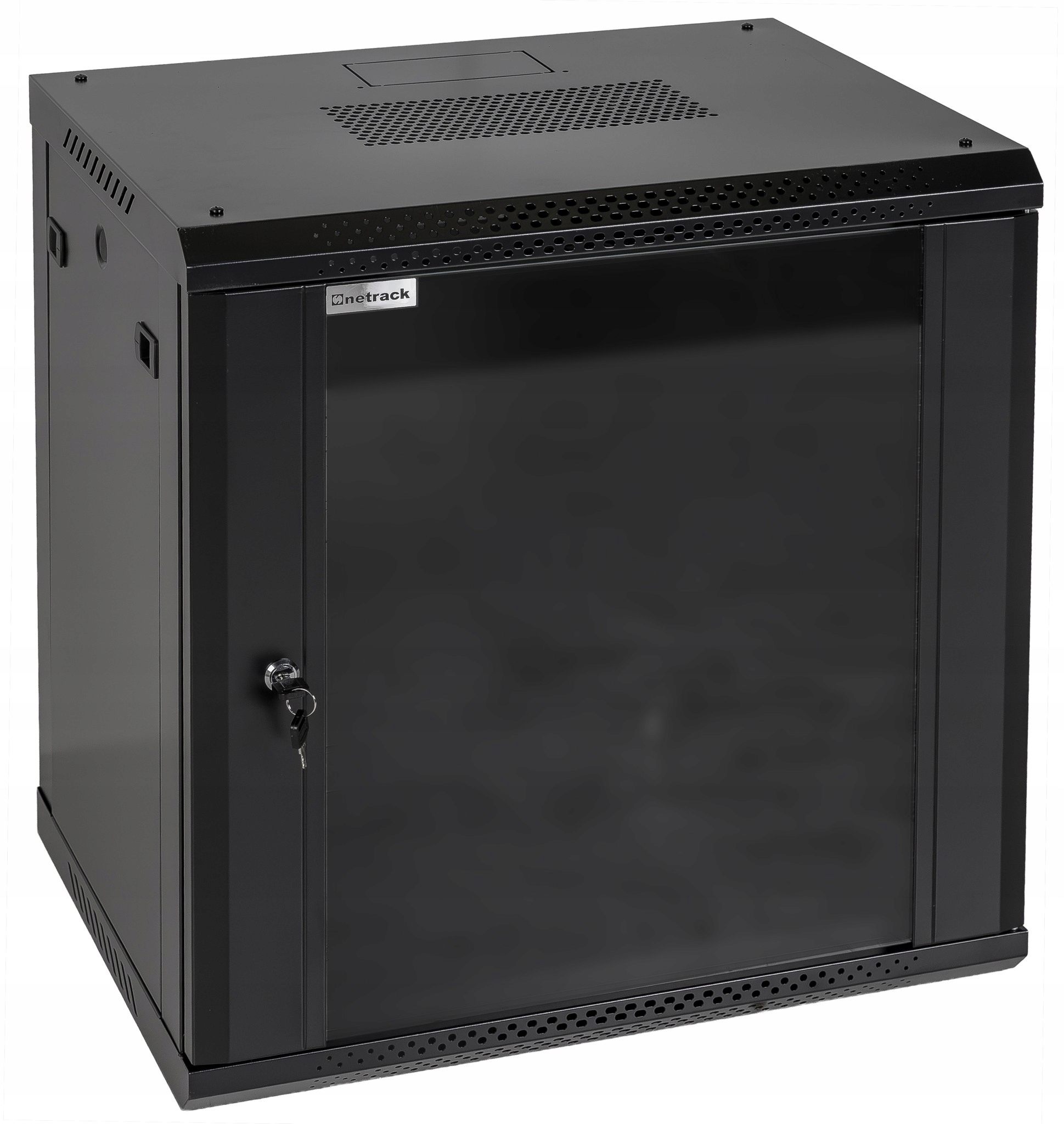Závesná skriňa Rack 19" 12U, 450 mm, Netrack F-Line, čierna, sklenené dvere,