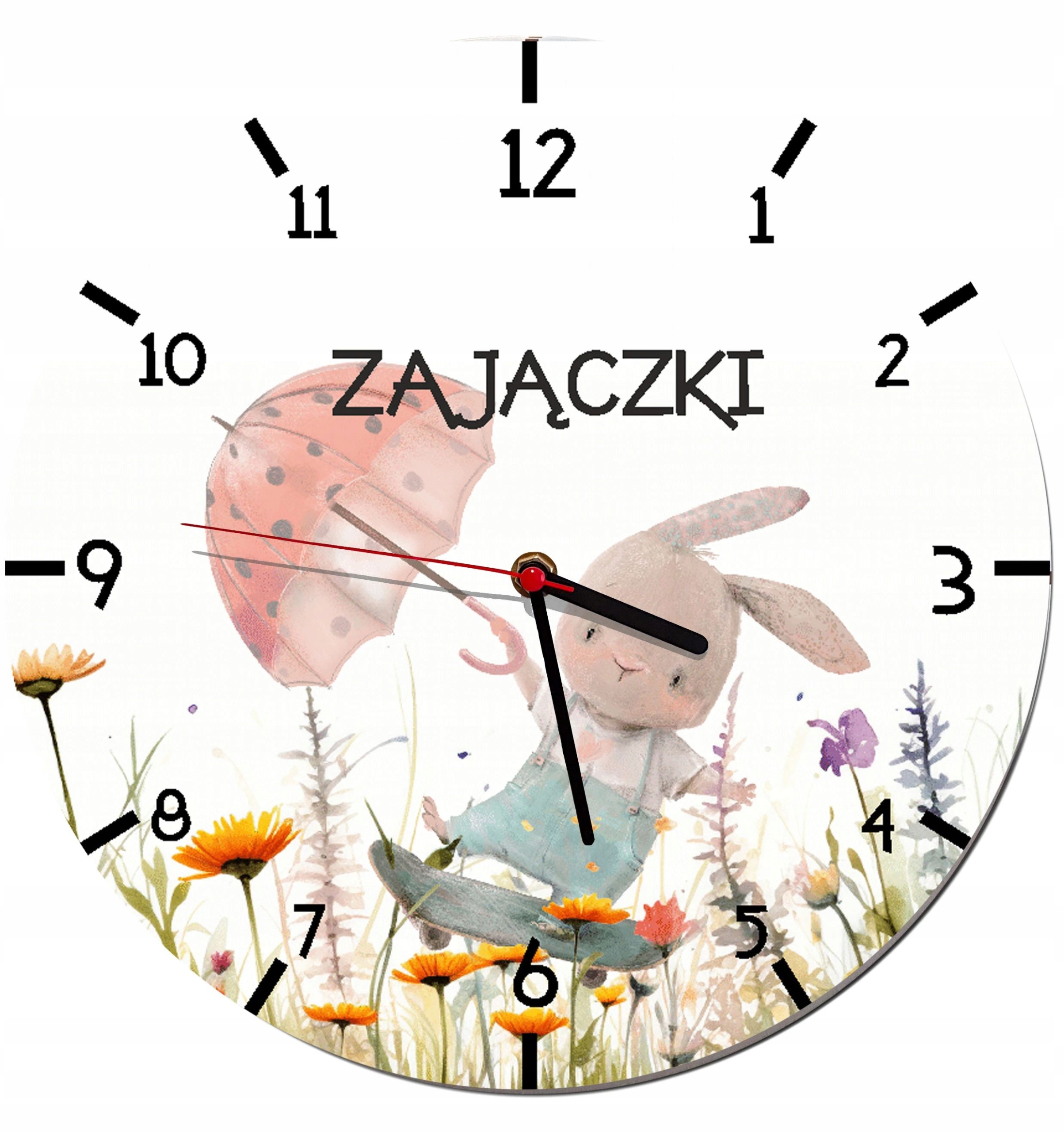 Zegar ścienny do Przedszkola z nazwą grupy Zajączki Zegar dla dzieci 50cm