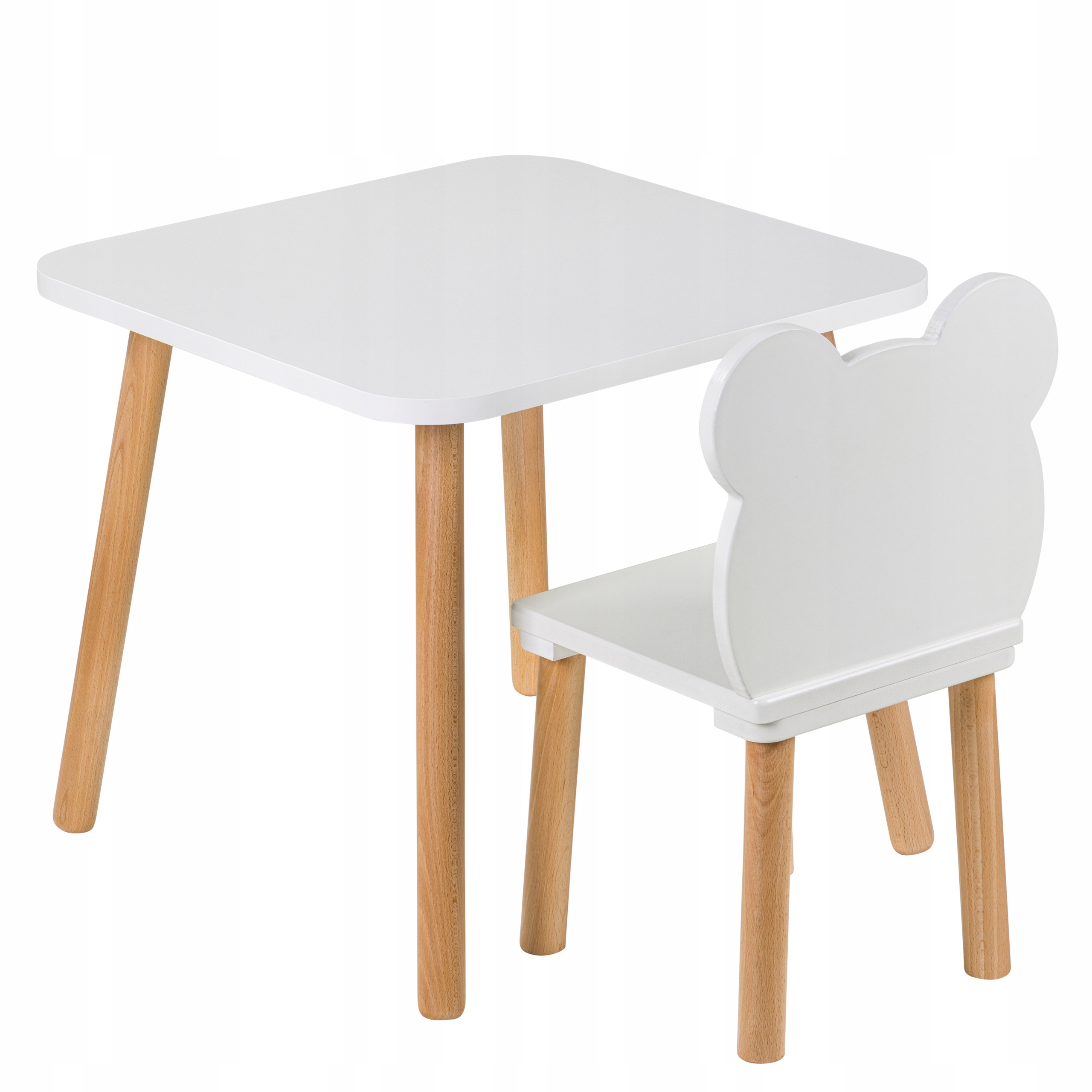 Stolik i krzesło dla dzieci zestaw 50 x 50 cm drewniane meble do pokoju Miś