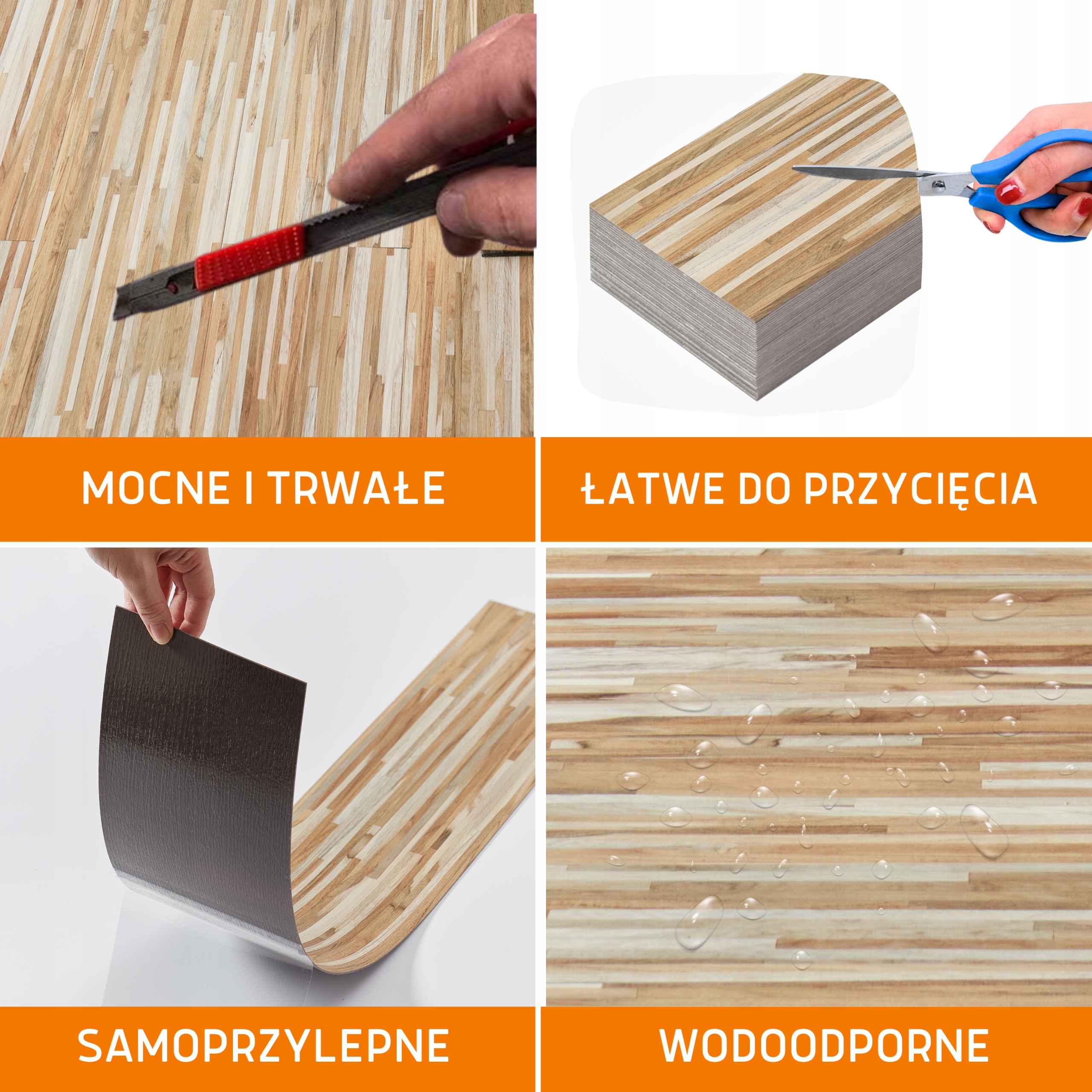 Panele Winylowe Samoprzylepne 5m² SŁONECZNY PARKIET Deski parkiet WODOODP* Długość 91.44 cm