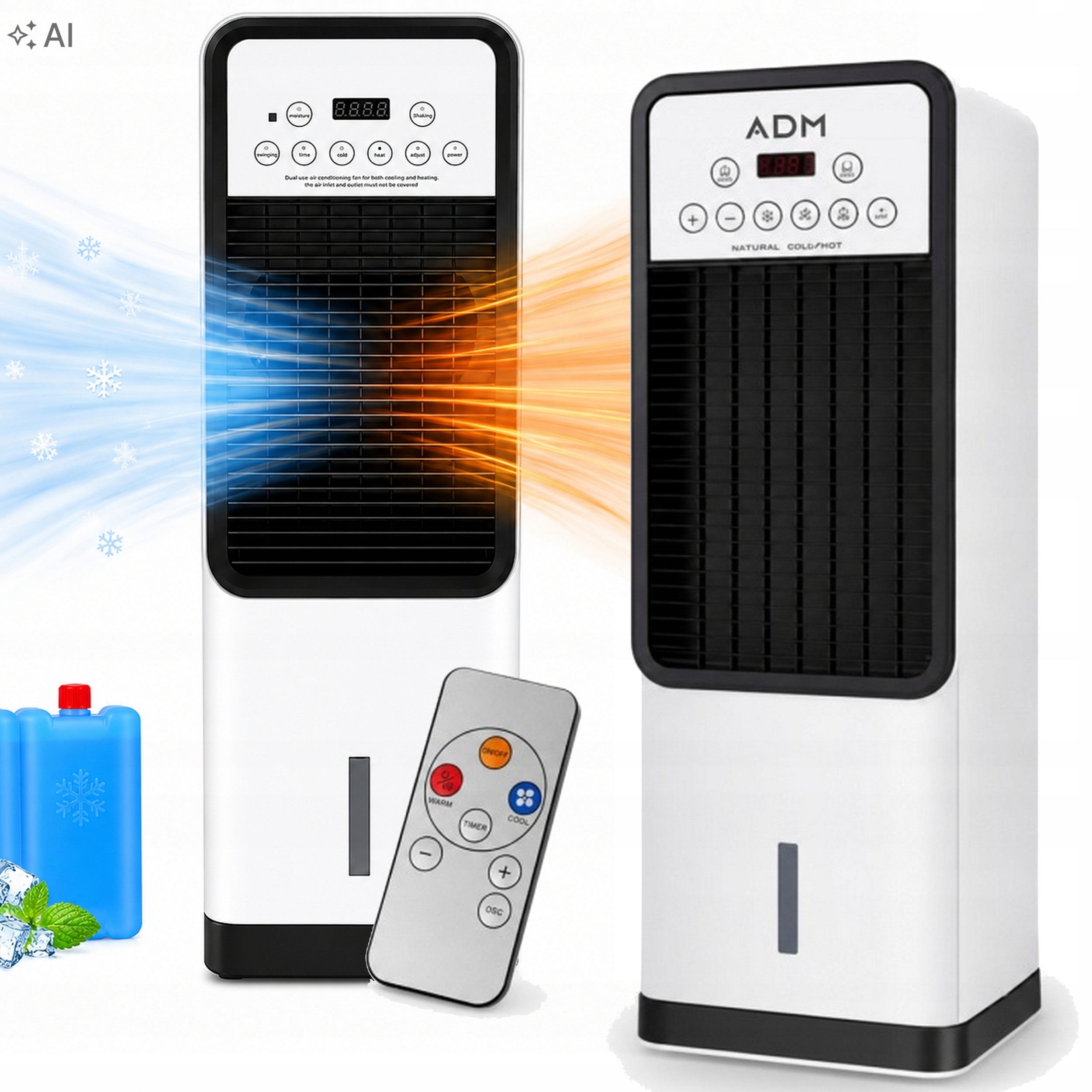 Mini Klimatizace 3v1 Vodní ventilátor Zvlhčovač Ohřívač 2L Sada náplní dálkové ovládání