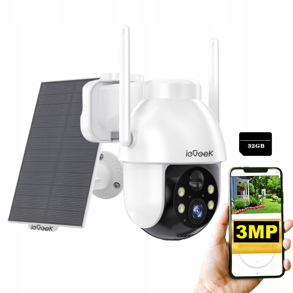 Solární otočná kamera 3MPx venkovní bezdrátová 4xZoom s 32 Gb kartou