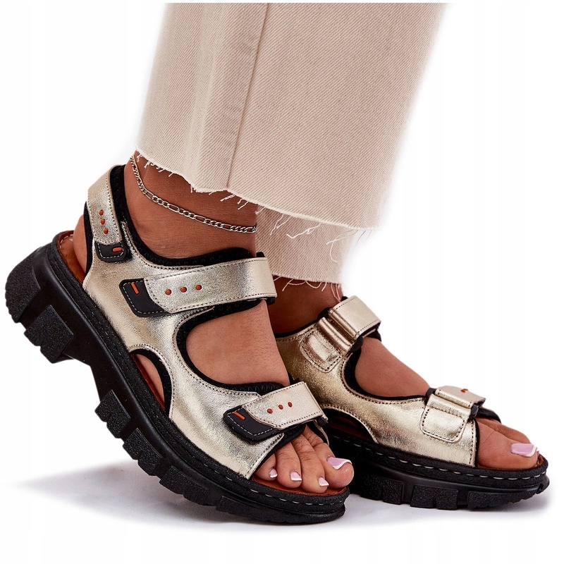 Dámské Sandály Z Přírodní Kůže Se Suchým Zipem Artiker 56C0469 Zlaté 37