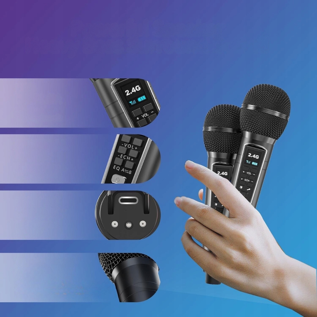 PRZENOŚNE KARAOKE MASZYNA Z GŁOŚNIKIEM BLUETOOTH I 2 MIKROFONAMI — miniatura 12
