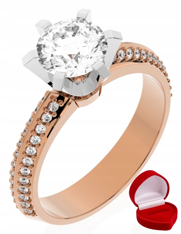 Zlatý Prstýnek 585 14k Safír 1 ct Růžové Zlato R21