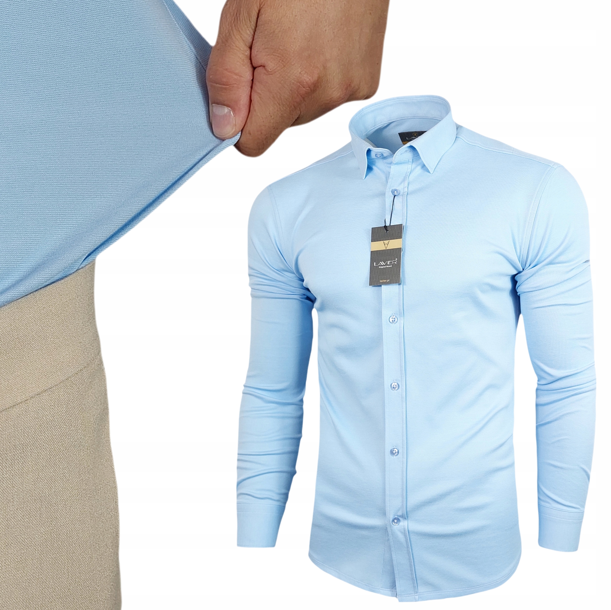 Pánská pletená košile Lavier – elastická Slim Fit, modrá vel. XXL