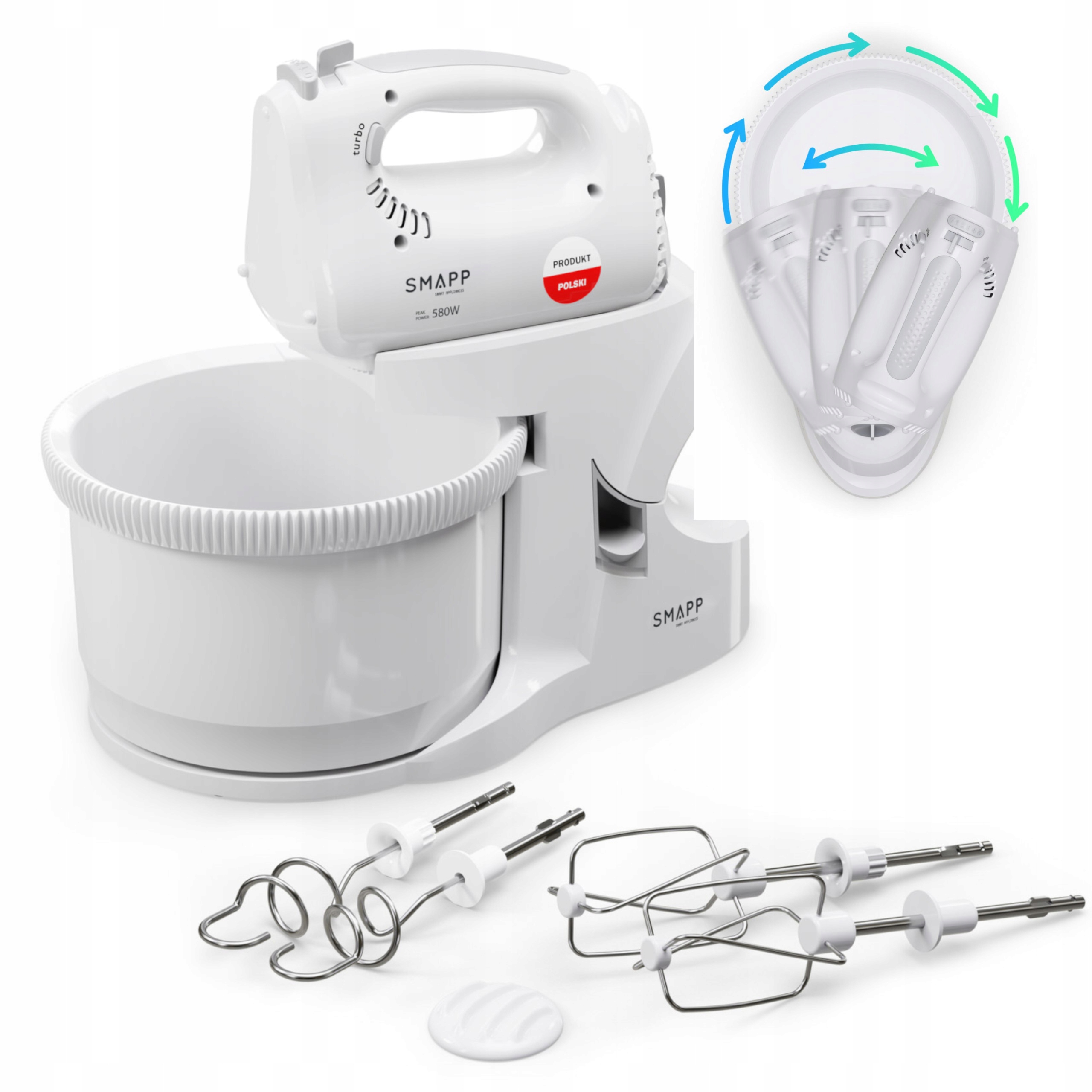 Mikser Obrotowy Z Misą Smapp 451.6 Biały 580W wysokiej mocy urządzenie