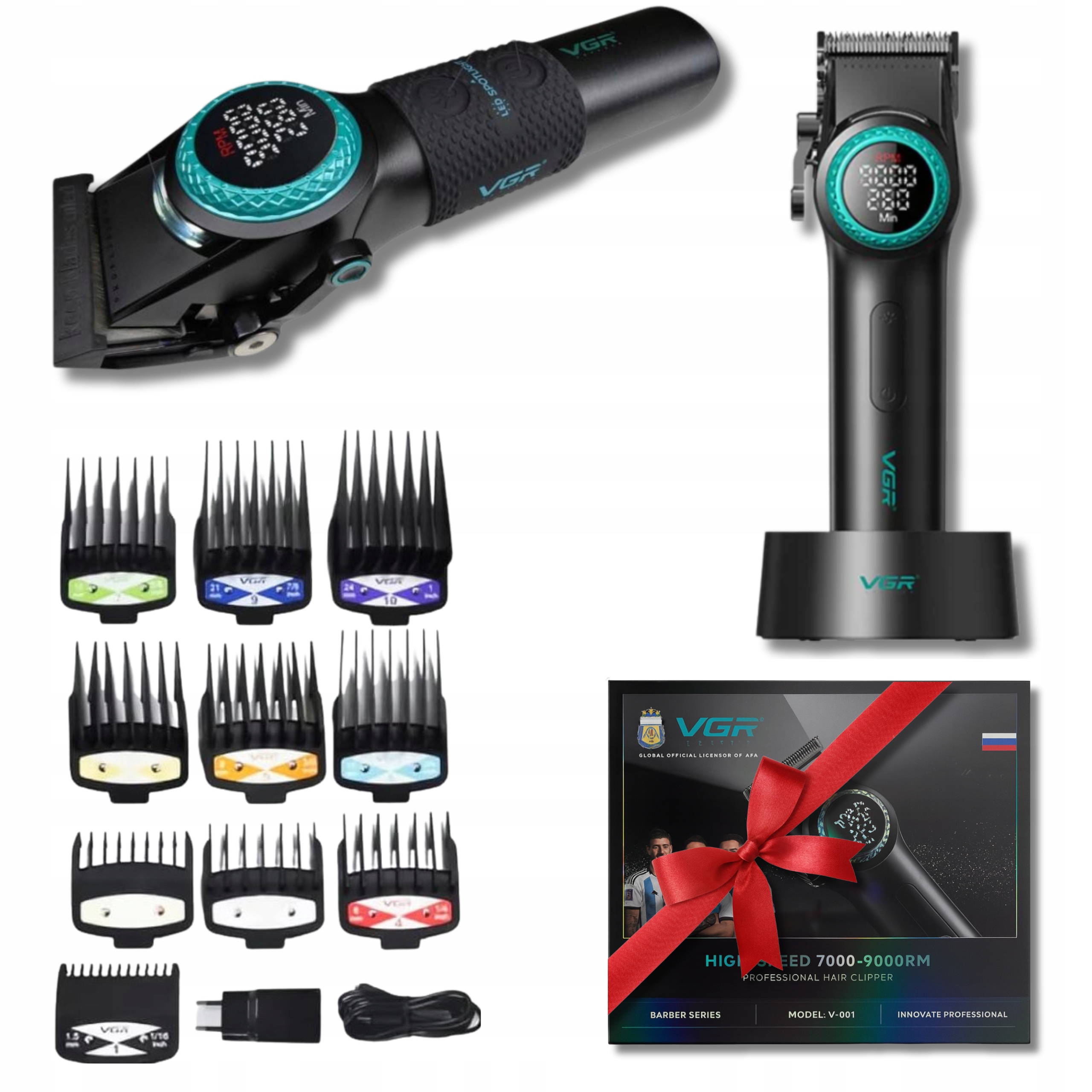 Profesionální výkonný Stříhací Strojek Na Vlasy 10 nástavců Bezdrátový