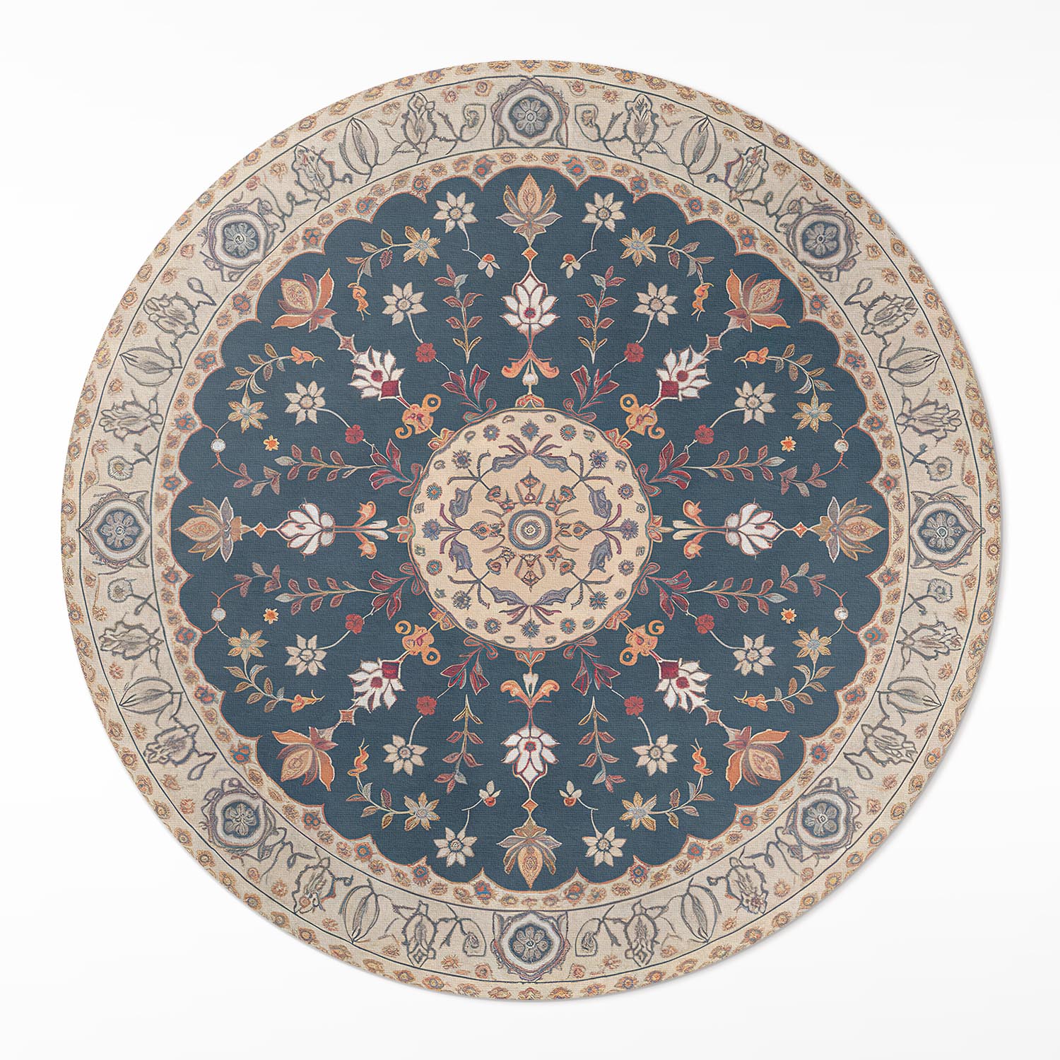 Okrúhly Behúň Vinylový rastlinný ornament s kvetmi perzského štýlu ⌀ 150 cm