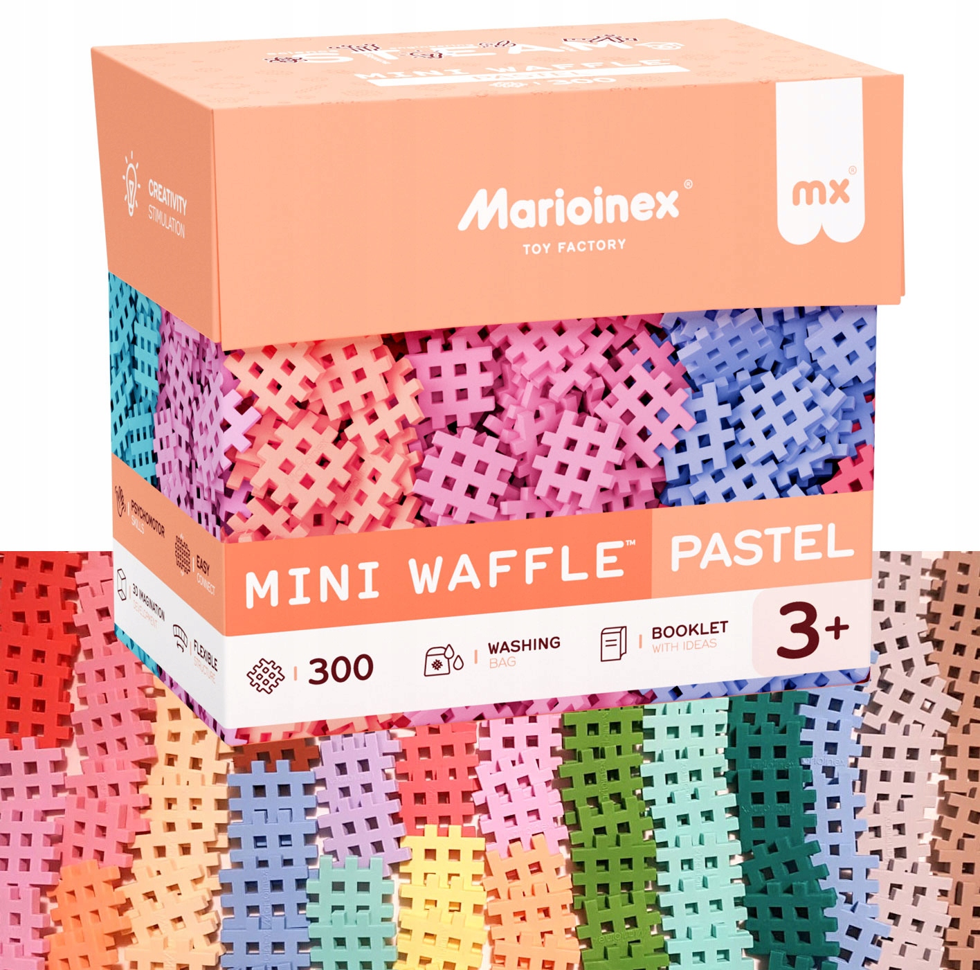Pastelowe klocki Marioinex waffle mini 300 szt-Zdjęcie-0