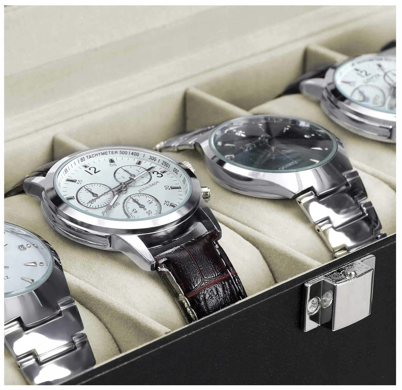 DREWNIANE PUDEŁKO ORGANIZER ETUI SZKATUŁKA NA ZEGARKI 6 MIEJSC MĘSKIE Kolor brązowy