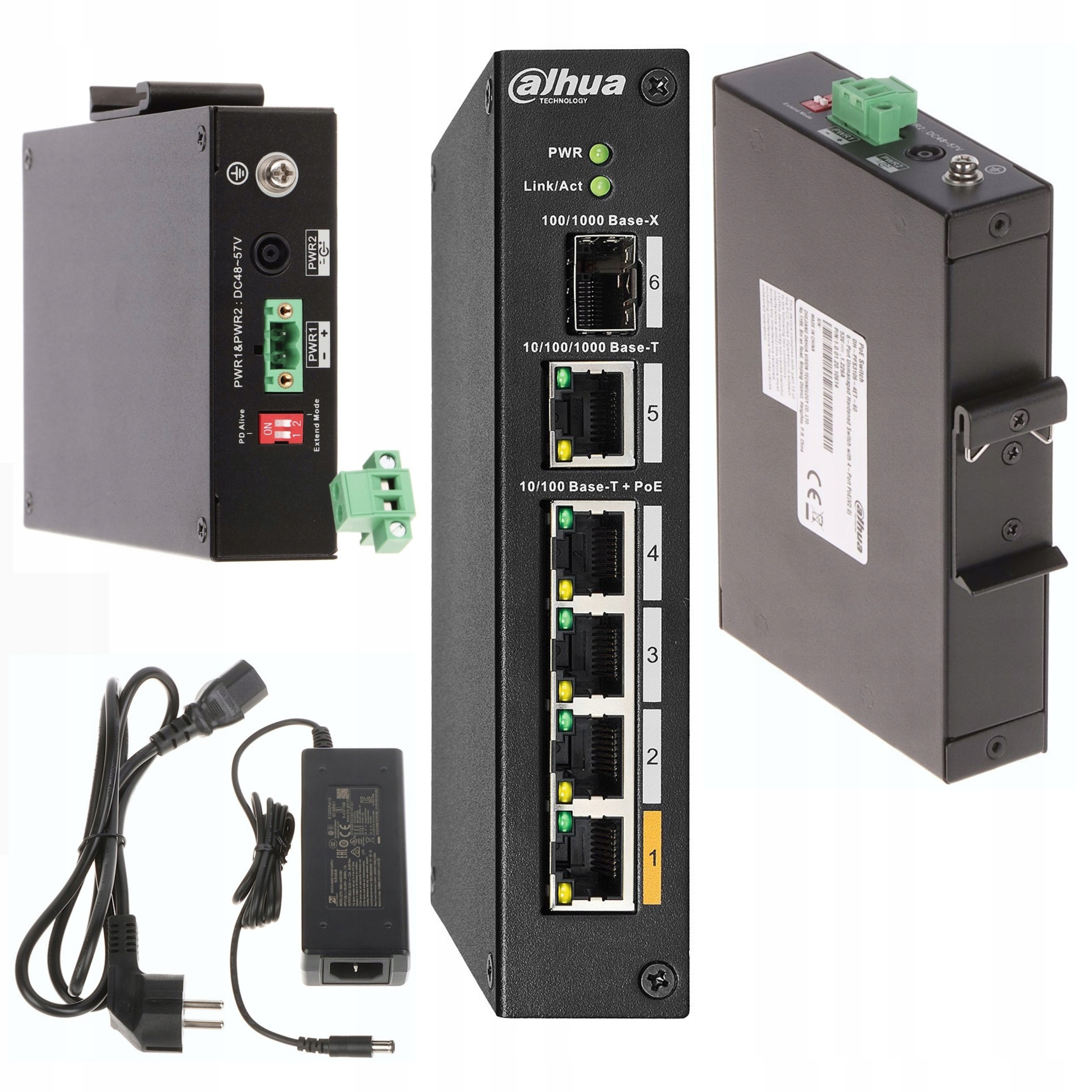 Switch PoE Dahua PFS3106-4ET-60 4-kanałowy na szynę Din do szafy Rack