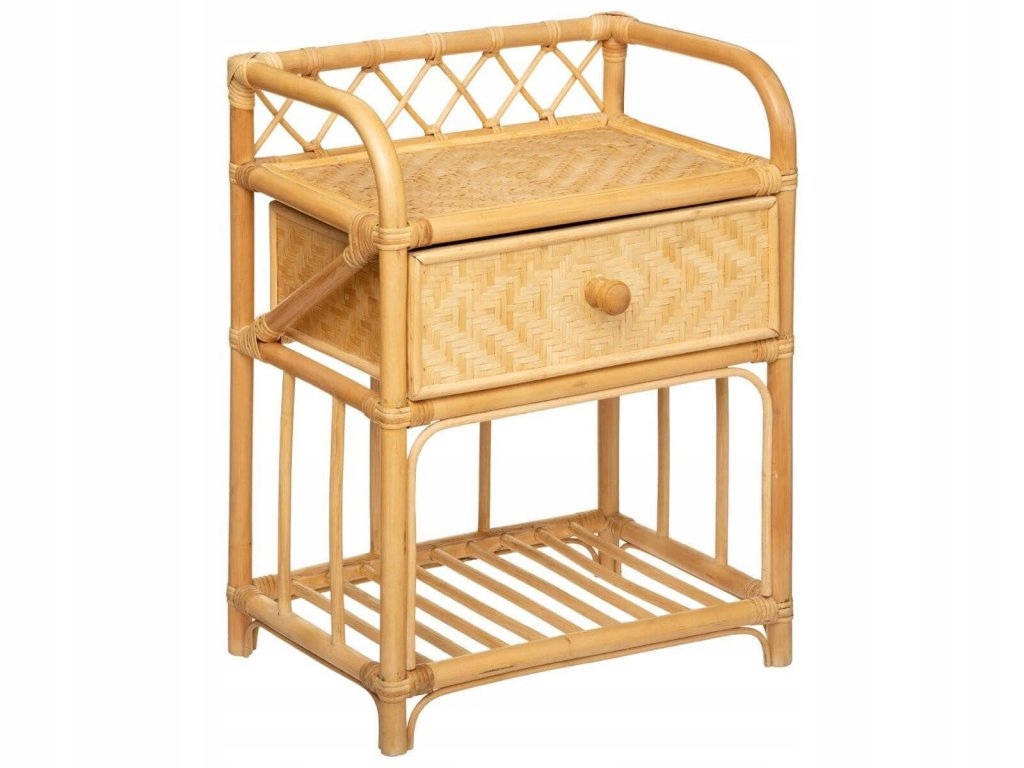 Nočný stolík Aoni, ratanový, s poličkou a zásuvkou