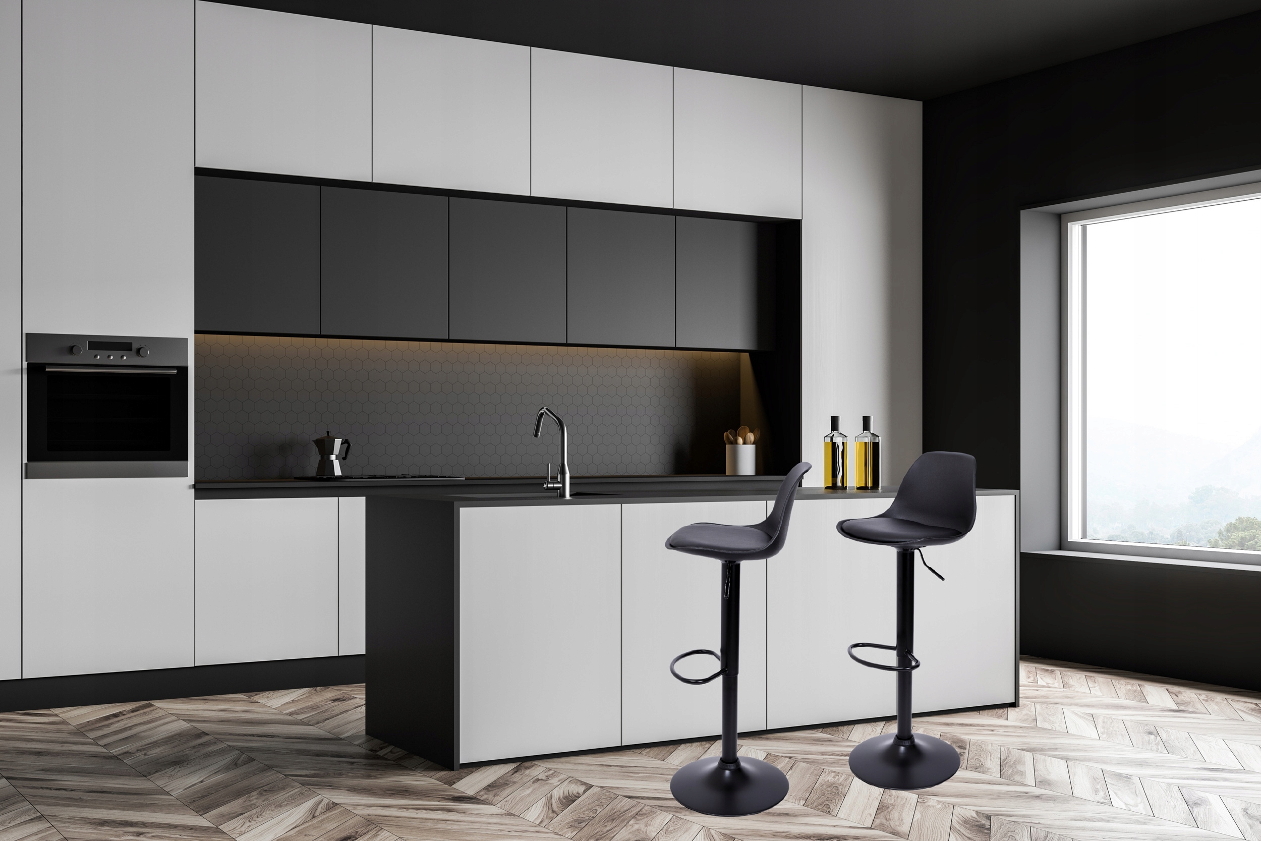 HOKER STOŁEK BAROWY KRZESŁO OBROTOWE PODNÓŻEK REGULACJA WYOSKOŚCI EKOSKÓRA Szerokość mebla 38 cm