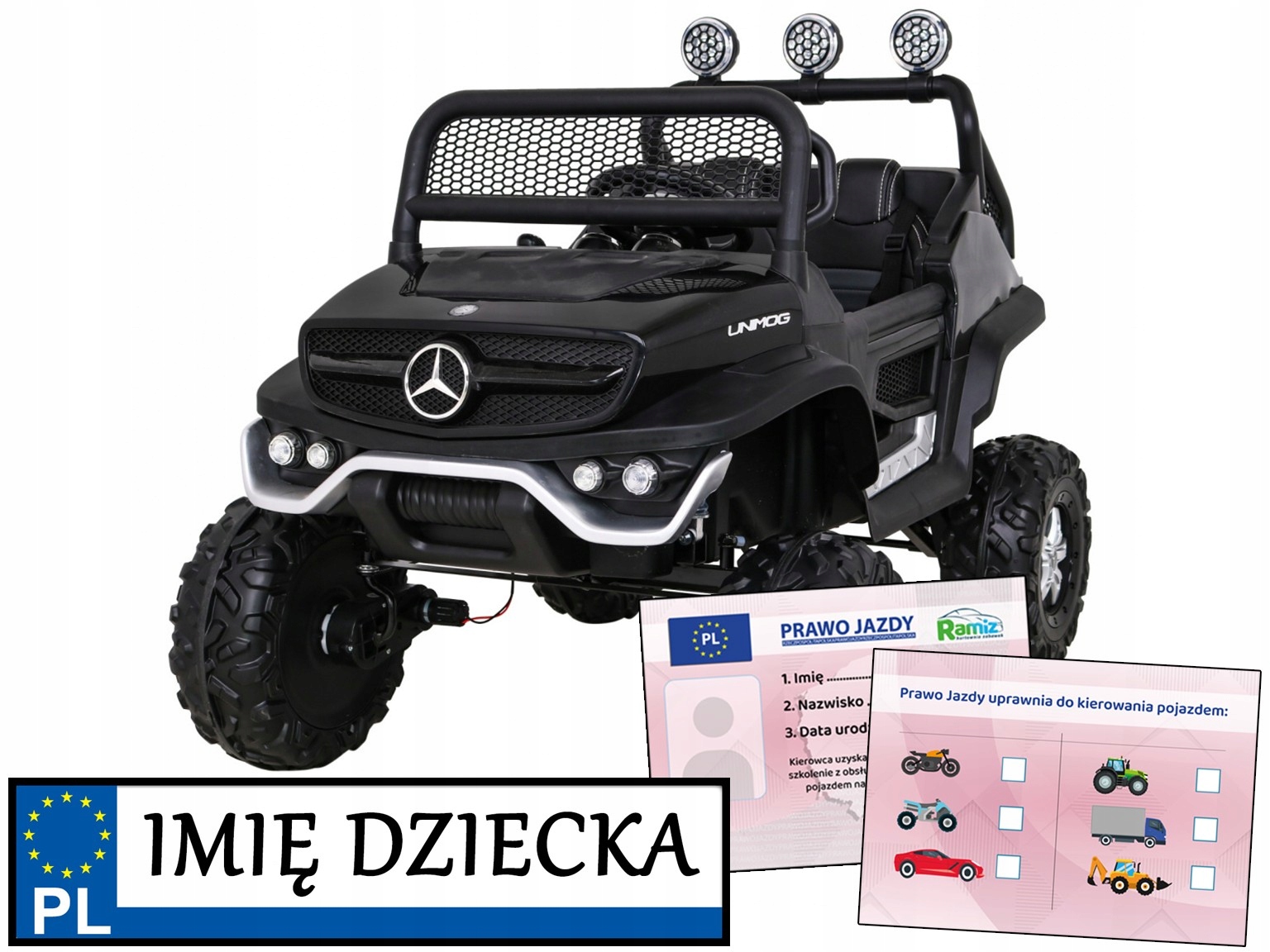 2 osobowy samochodzik Mercedes Benz Unimog pilot piankowe koła napęd4x4