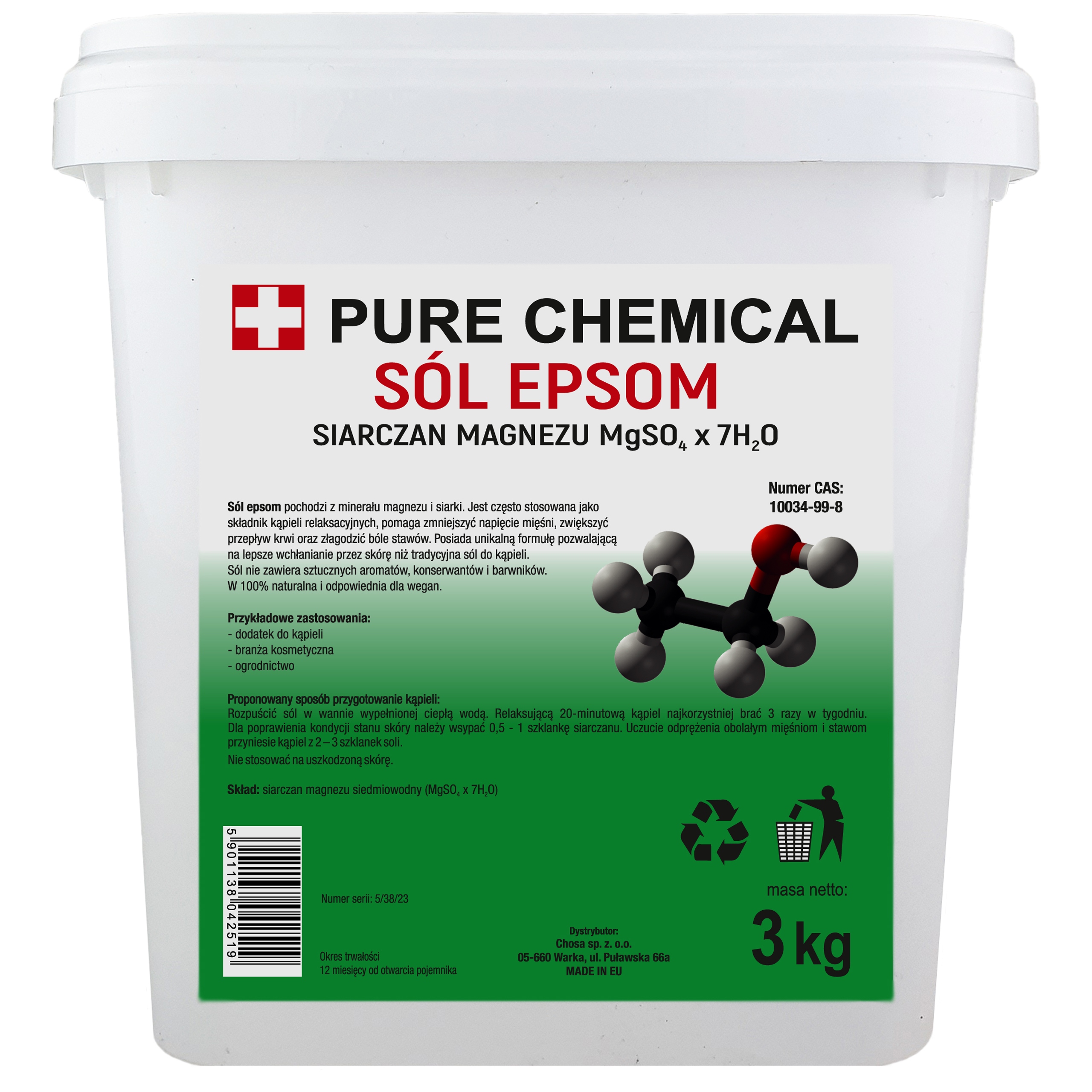 

Sól Epsom Naturalny Siarczan Magnezu Gorzka 3kg