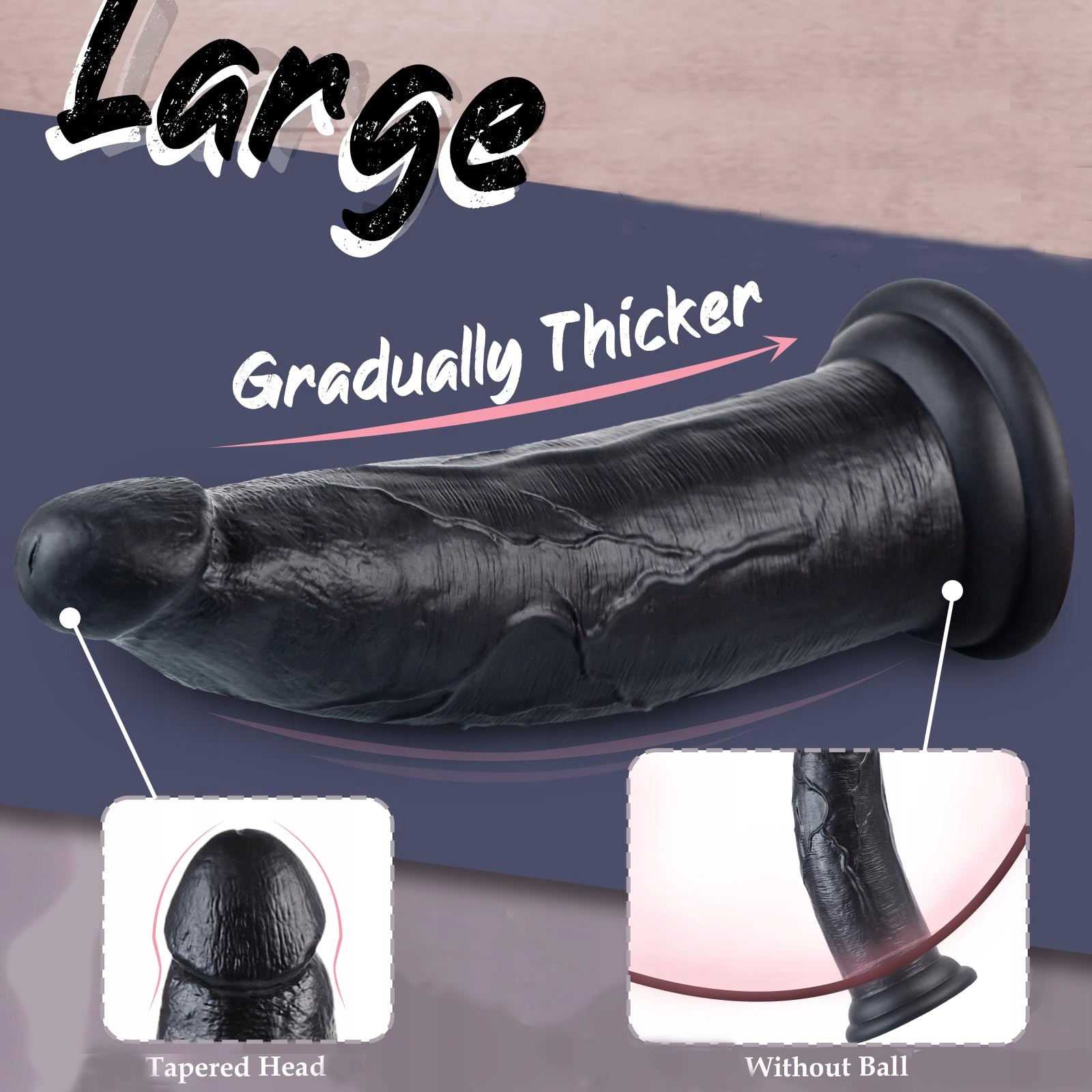 GIANT DILDO Silikonowy Czarny Dildo 30cm Dual Density z Przyssawką — miniatura 4