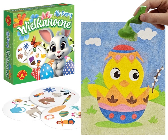 ZESTAW GRA NA WIELKANOC ALE PARY KREATYWNE PIASKOWE MALOWANKI ZAJĄCZEK