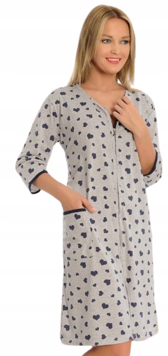 Šedý Župan Na Zip Bavlněný Župan Srdce Župan Na Zip 4XL