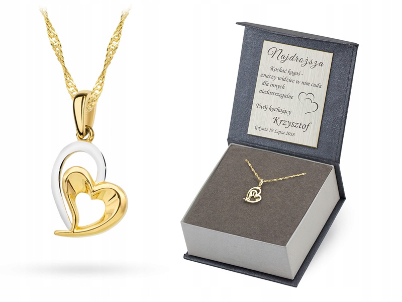 Zlatý Náhrdelník 42 cm pr. 585 Přívěsek Spojené srdce Řetízek 14k