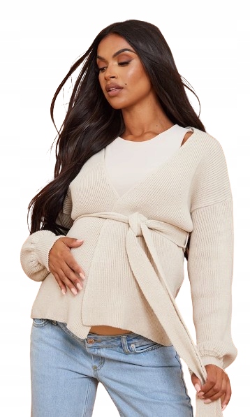 PRETTYLITTLETHING SWETER BEŻOWY CIĄŻOWY 38 1EJQ