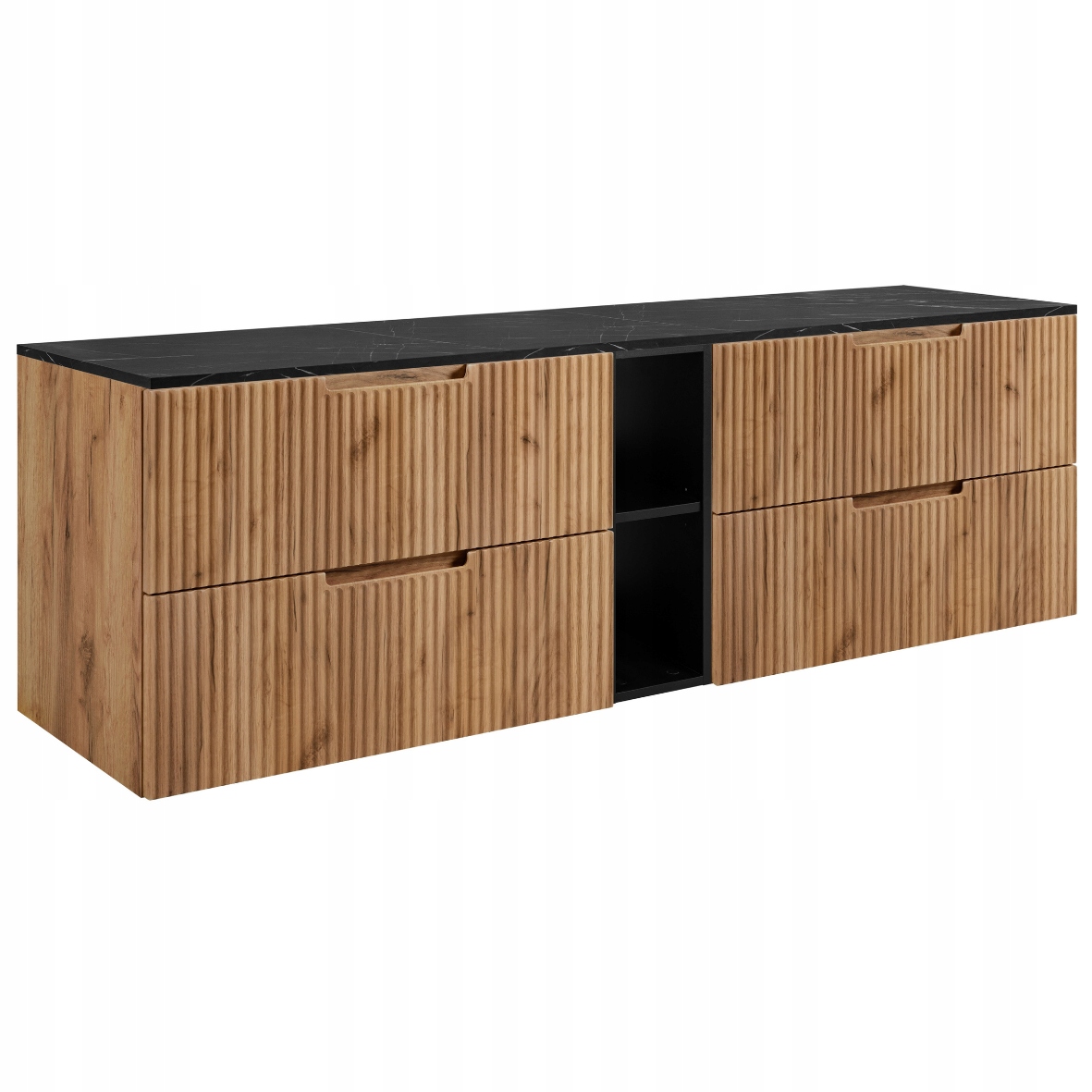 Koupelnová skříňka Pod Umyvadlo 140 dub černý Rýhovaný Přední Panel Mramor