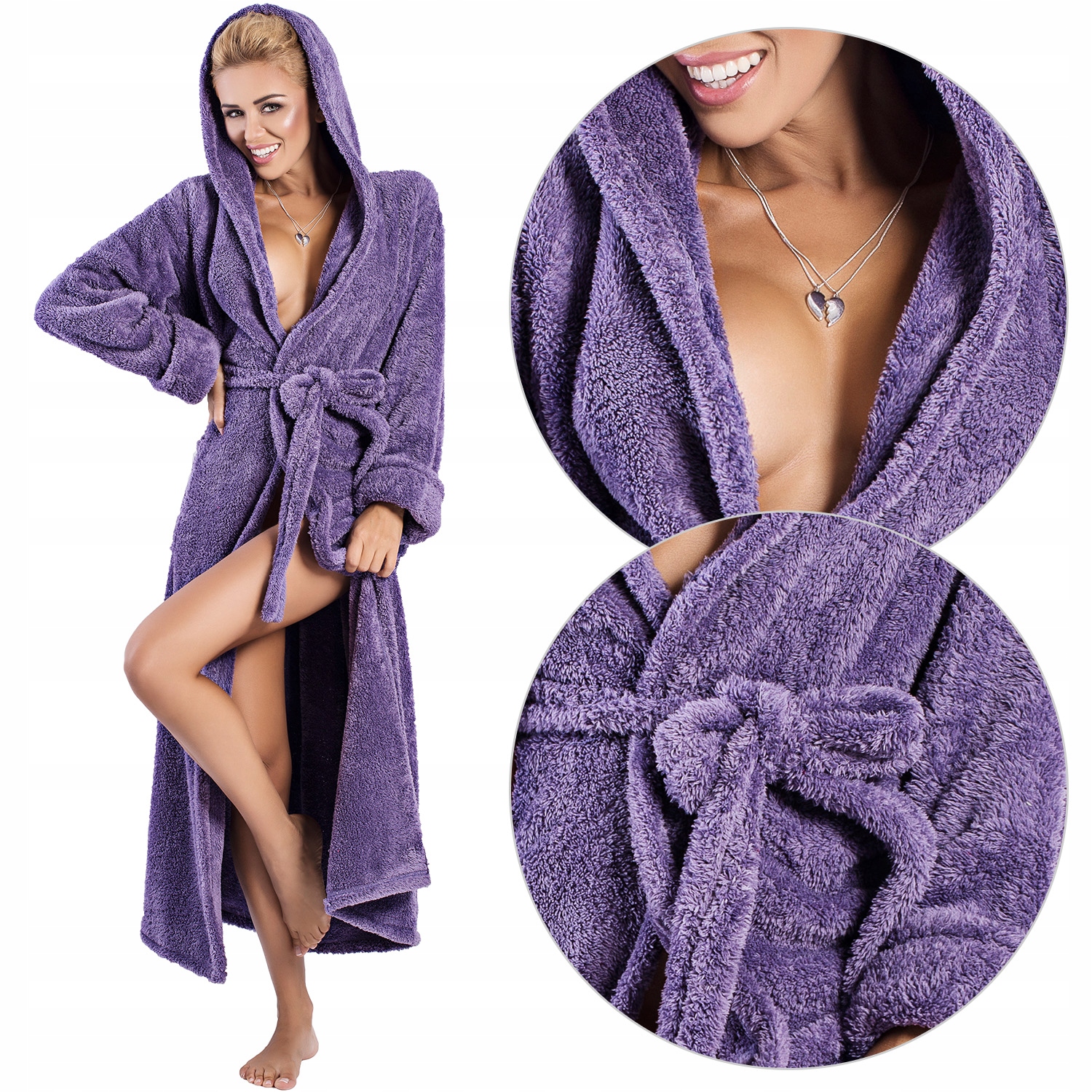 Dkaren Diana dlouhý teplý fialový vázaný švestkový L Noční Župan