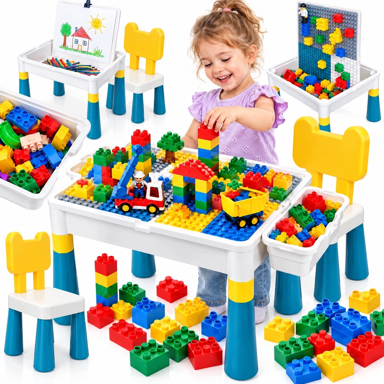 Krzesełko i Stolik do klocków Lego 2w1 z Pojemnikami Zestaw Dla Malucha
