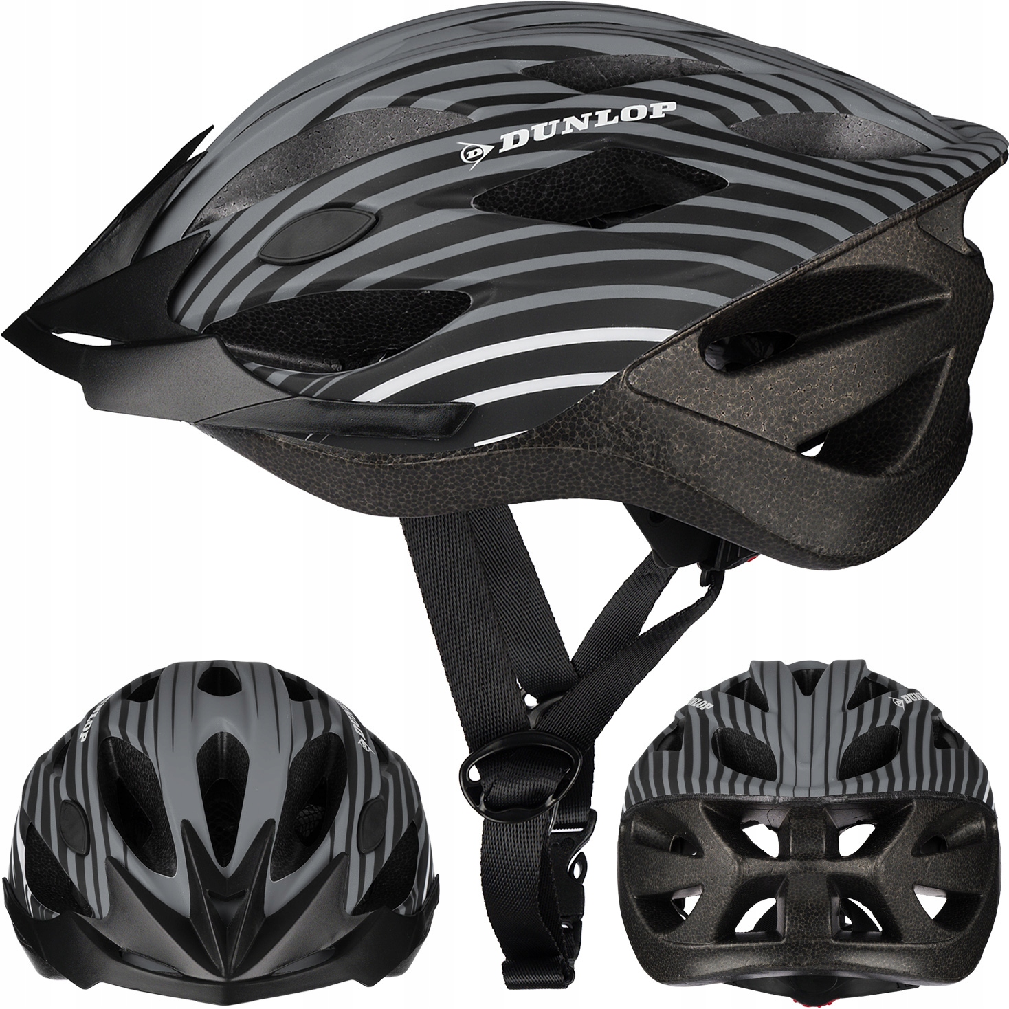 Dunlop Kask Rowerowy Regulowany Szaro-czarny r. M