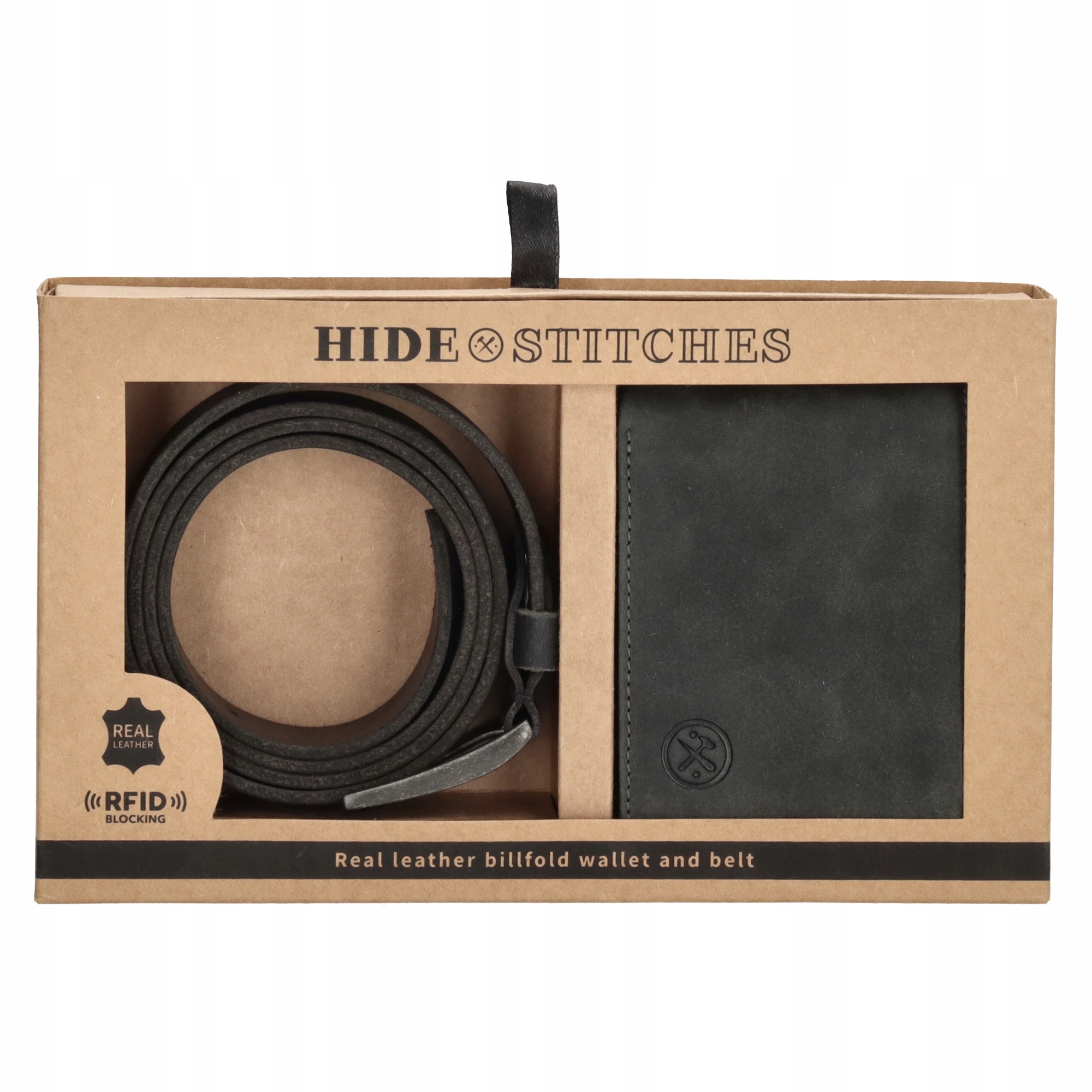Dárkový set opasek a peněženka Hide & stitches Idaho černý
