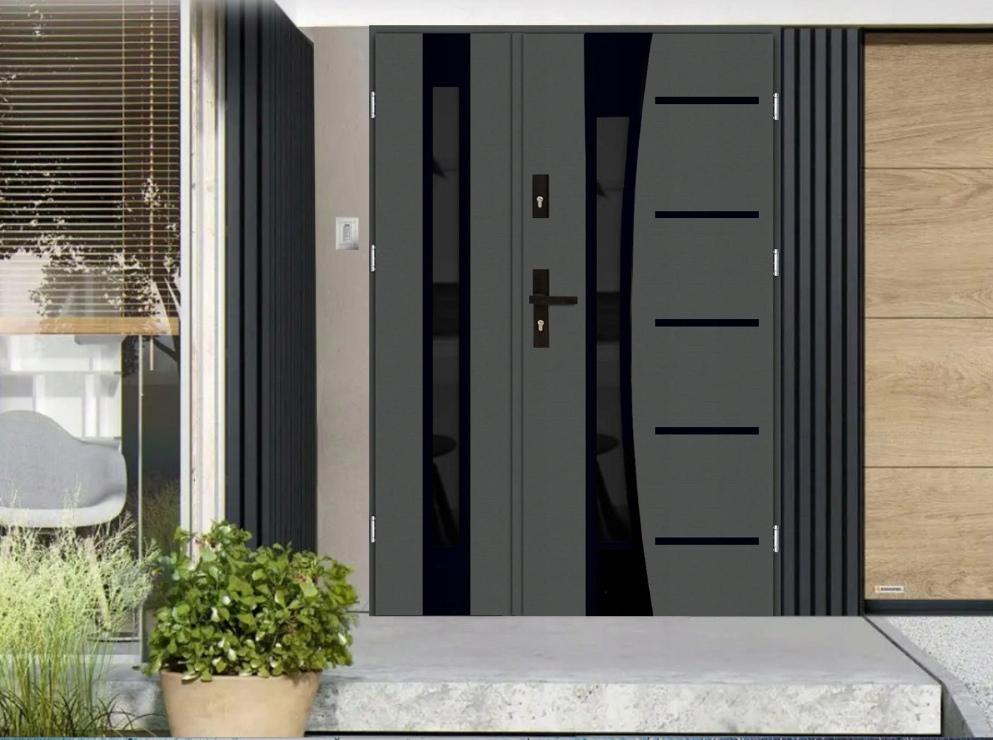 DRZWI ZEWNĘTRZNE DWUSKRZYDŁOWE INOX 14ZD BLACK 131CM 55MM CIEMNY REFLEKS Szerokość drzwi 131 cm