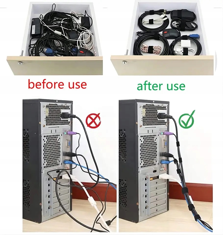 TAŚMA RZEPOWA OPASKA RZEP ORGANIZER KABLI 10mm 2m Kolor czarny