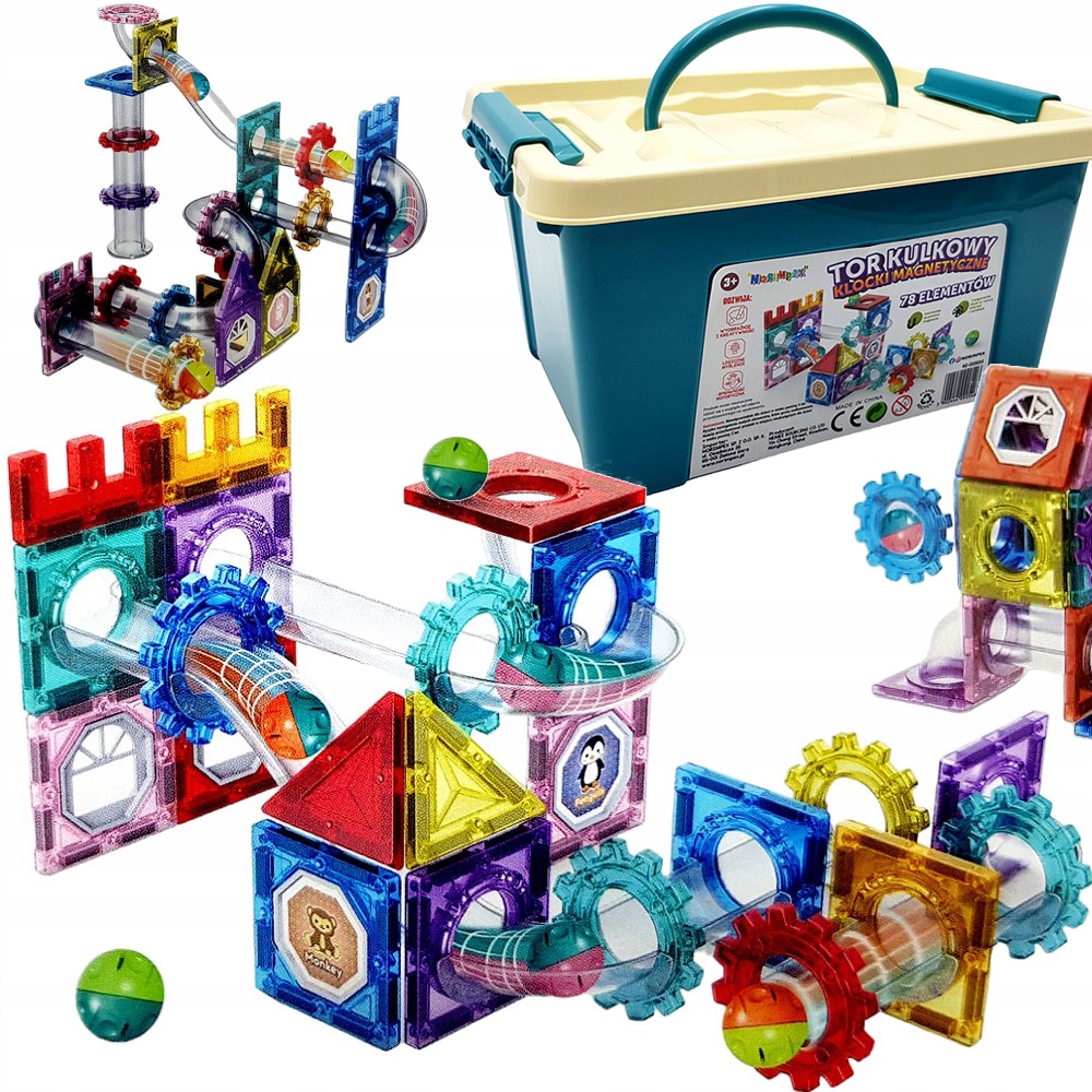 KLOCKI MAGNETYCZNE MIX w PUDEŁKU KULKI+TOR 78 ELE Liczba elementów 78 szt.