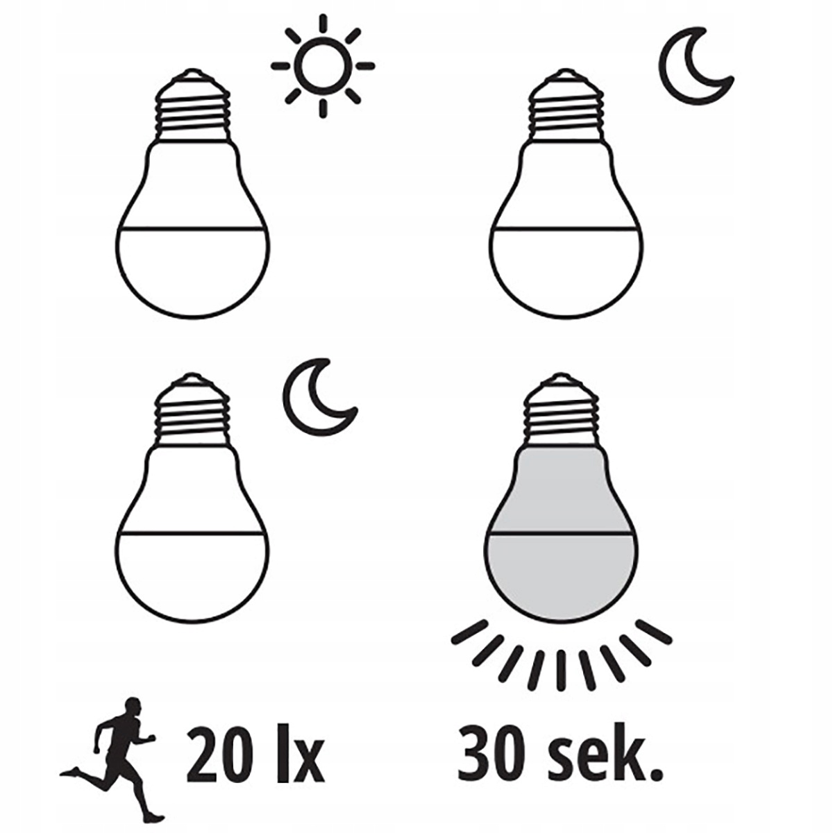 ŻARÓWKA LED E27 9W = 60W CZUJNIK RUCHU I ZMIERZCHU Barwa światła biały ciepły