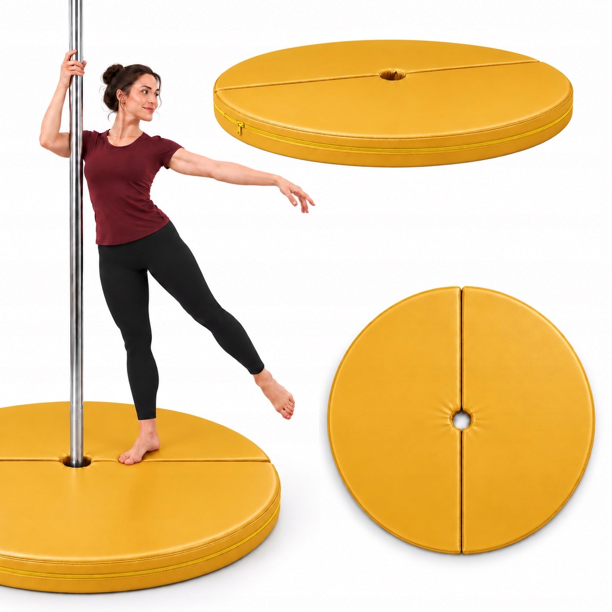 Matrace Pole Dance Zajišťovací Fitness 120 x 5 cm Neonově Žlutá Skládací