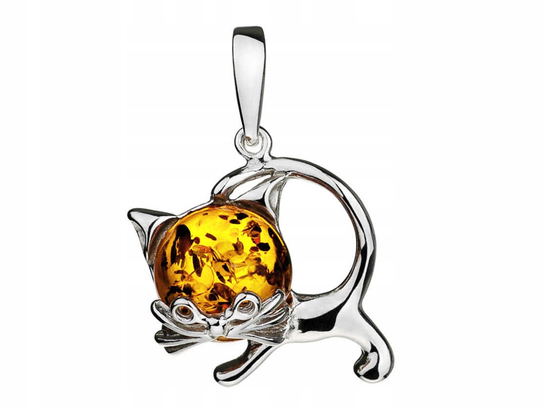 Stříbrný kocour s jantarem Velký Přívěsek Kočka Ag925