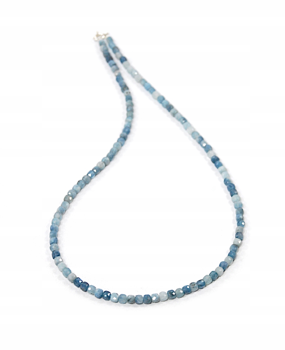 Naszyjnik naturalny niebieski Akwamaryn kostki fasetowane 4mm srebro 925