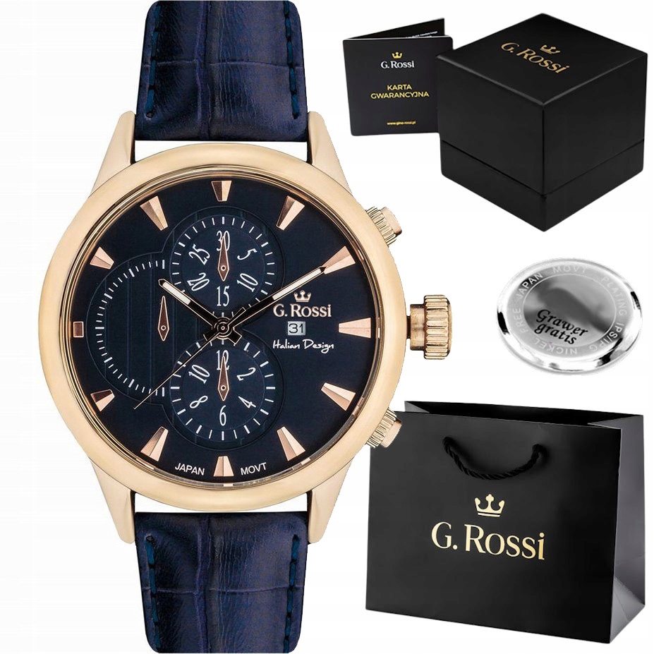 Pánské hodinky G. Rossi Luxor s gravírováním – kožený řemínek Datumovka