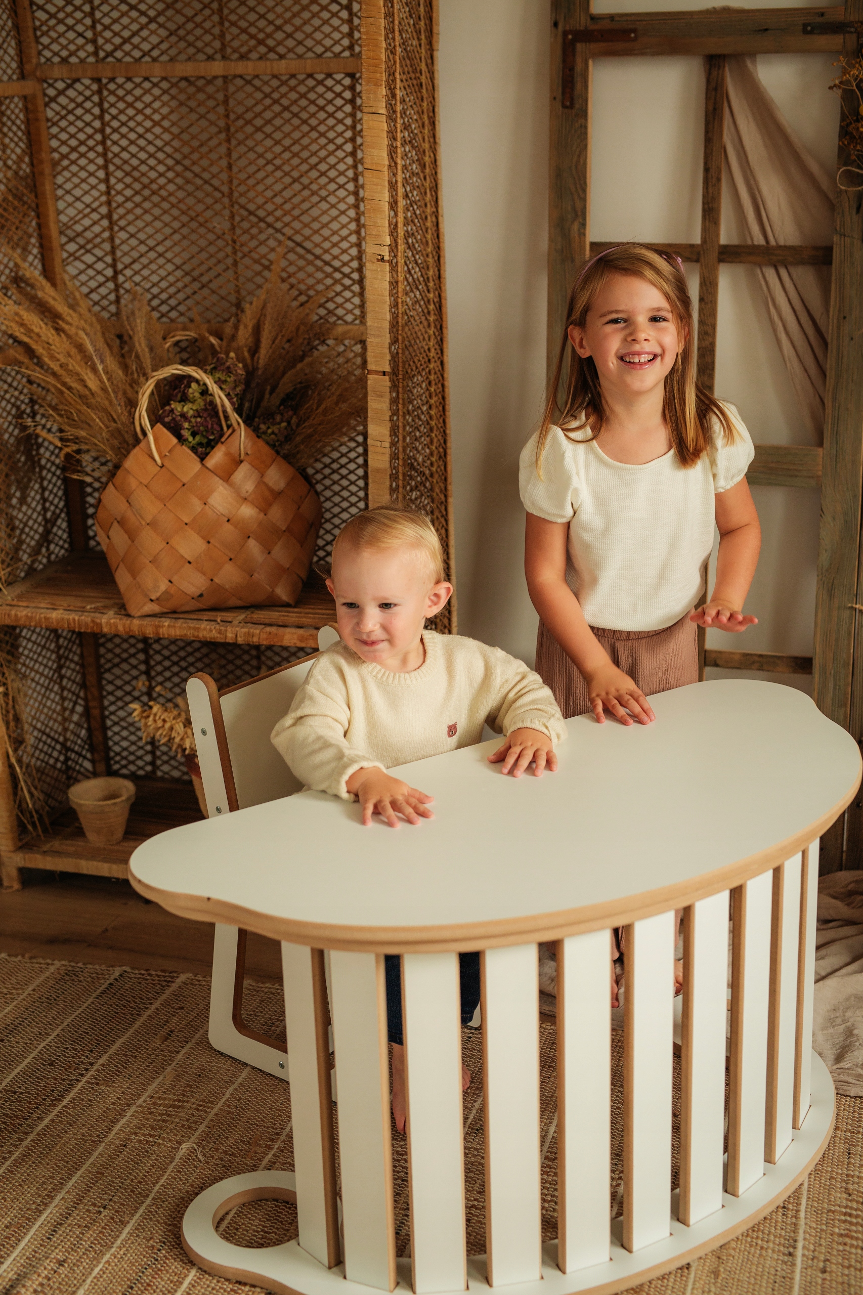 Bujak z Poduszką Beż Ścianka Krzesło Blat Zestaw Materiał drewno płyta MDF