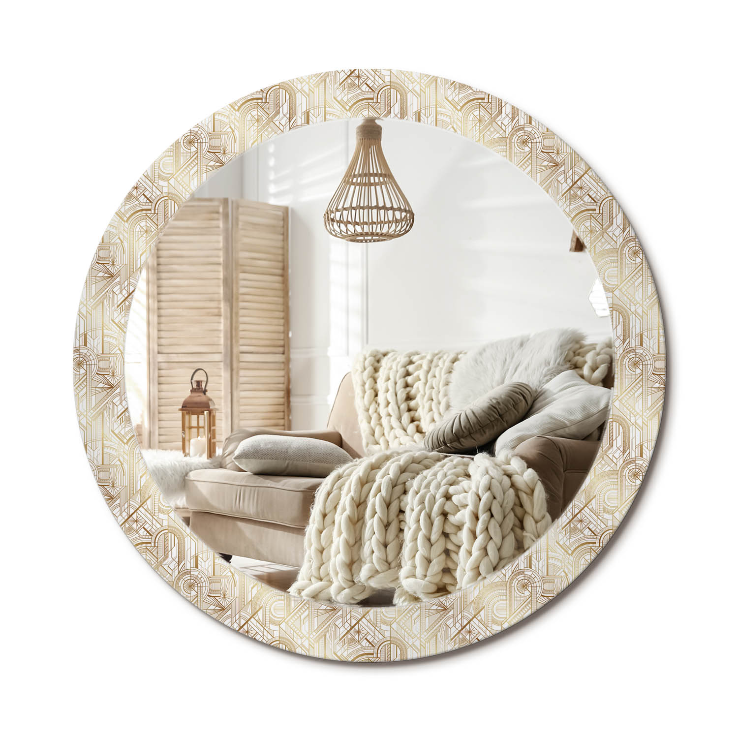 Zrkadlo s potlačou do kúpeľne, spálne, obývačky, Kompozícia art deco, priemer 80 cm