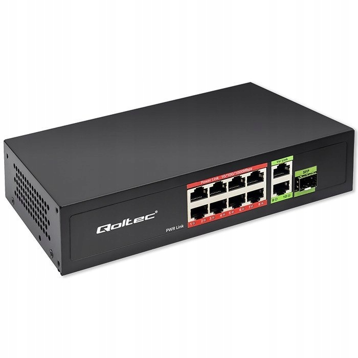 Qoltec Przełącznik sieciowy Switch Fast Ethernet PoE 8x RJ45 PoE 2x RJ45 Up
