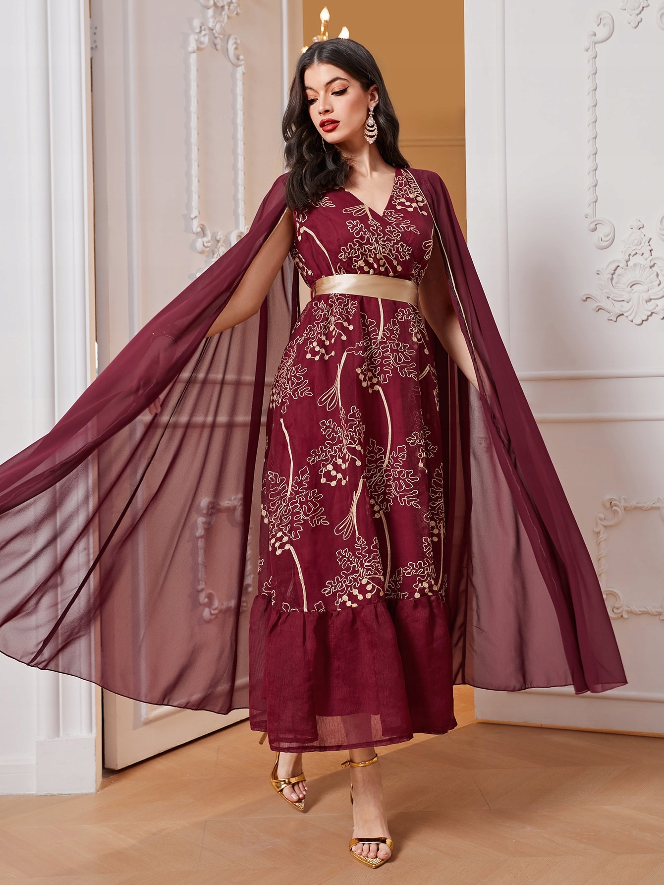 Šaty Maxi V Arabském Stylu S Vyšívanými Rukávy, Velikost XL