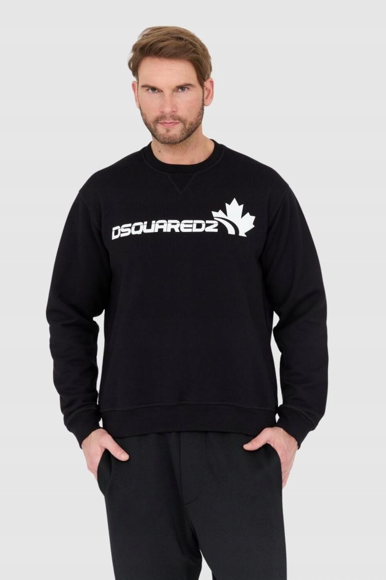 DSQUARED2 Czarna bluza męska z białym logo z liściem XL