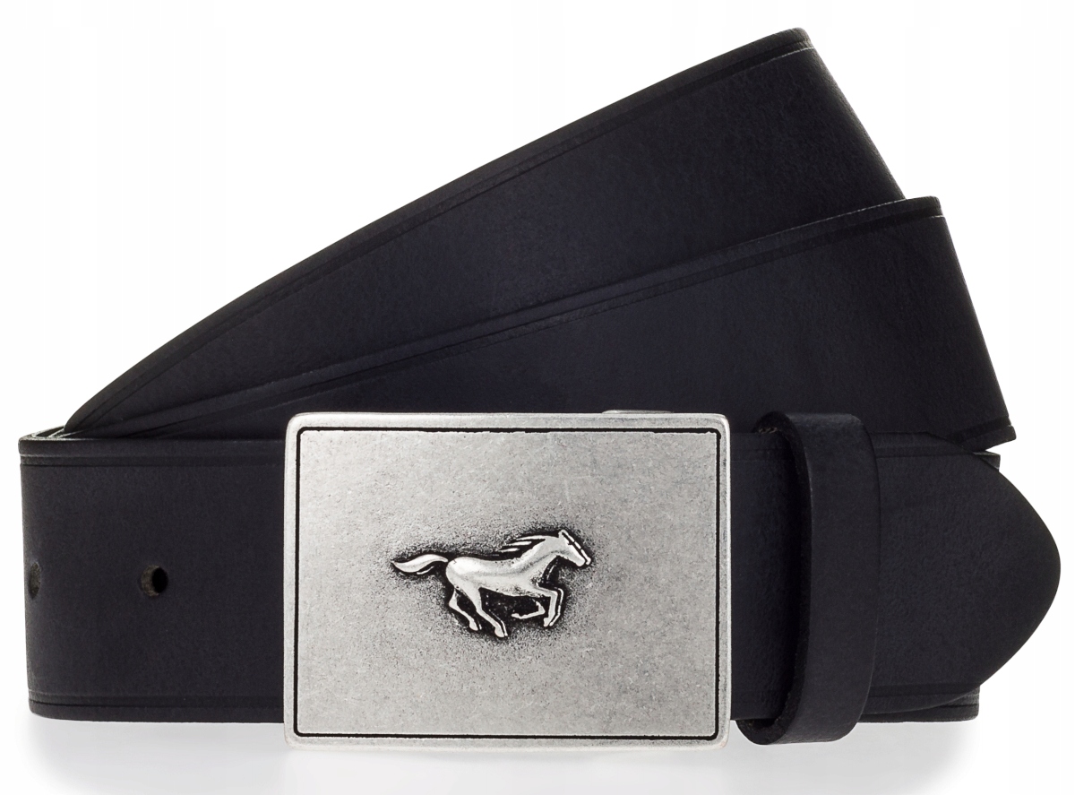 Mustang černý pánský pásek ke kalhotám, kožená spona na kolík 95