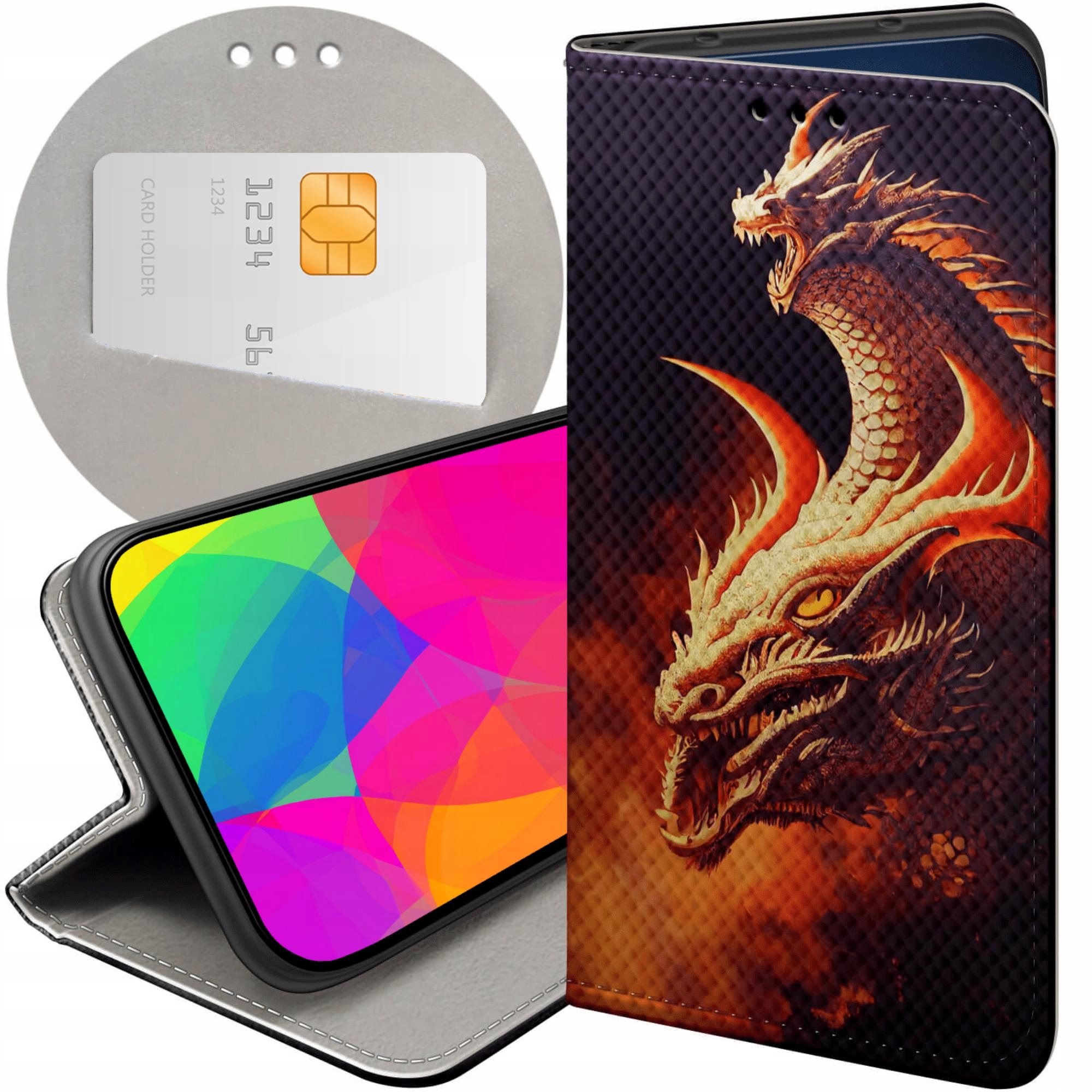 Etui Z Klapką Do Iphone 14 Pro Smoki Dragon Taniec Smoków Futerał